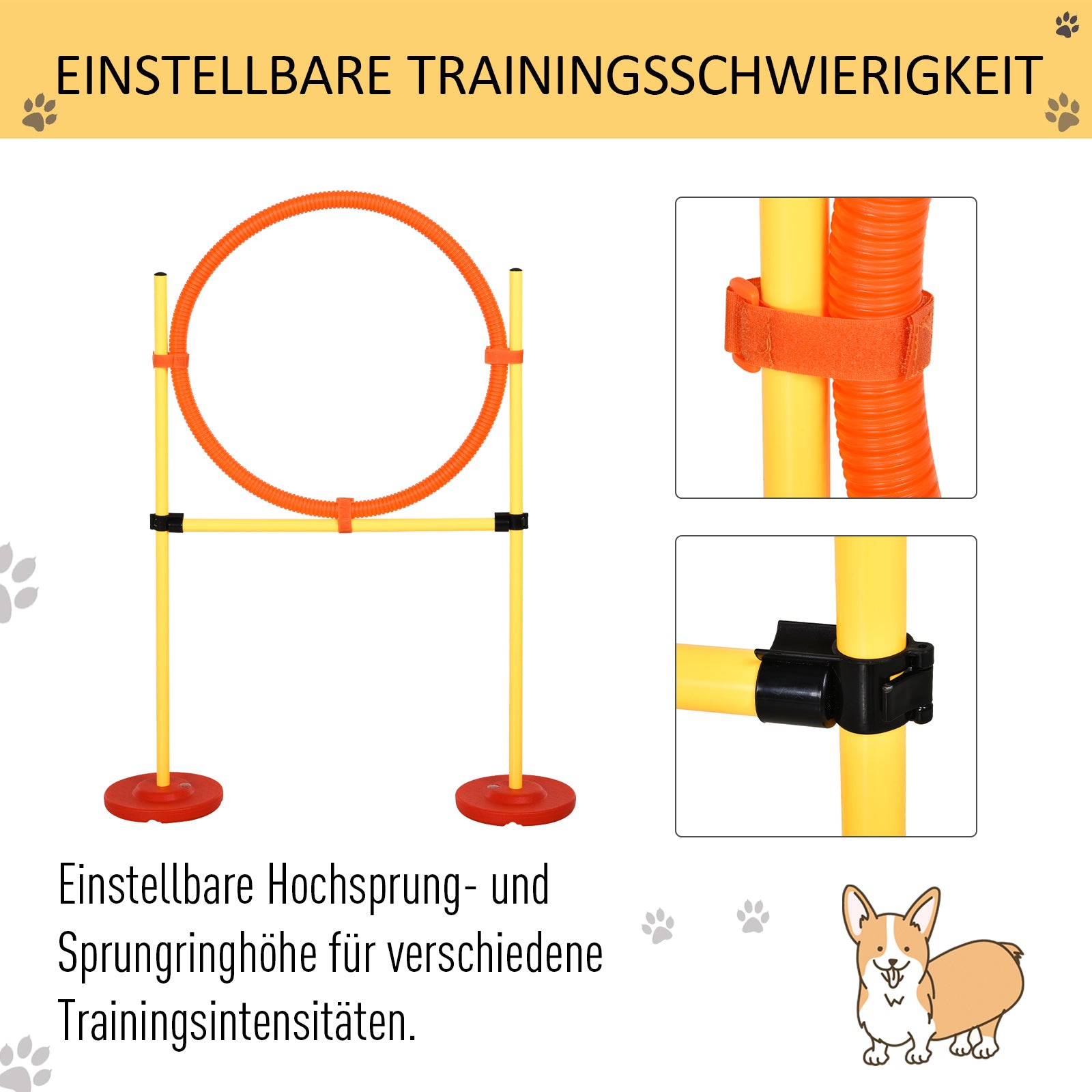 PawHut Agility Set Hunde 3-teiliges Agility-Ausrüstung für Hundetraining Steckhürdenset mit 6 Slalomstangen höhenverstellbar Hürden Sprungreifen Tragetasche Agilityset für Spiele Training
