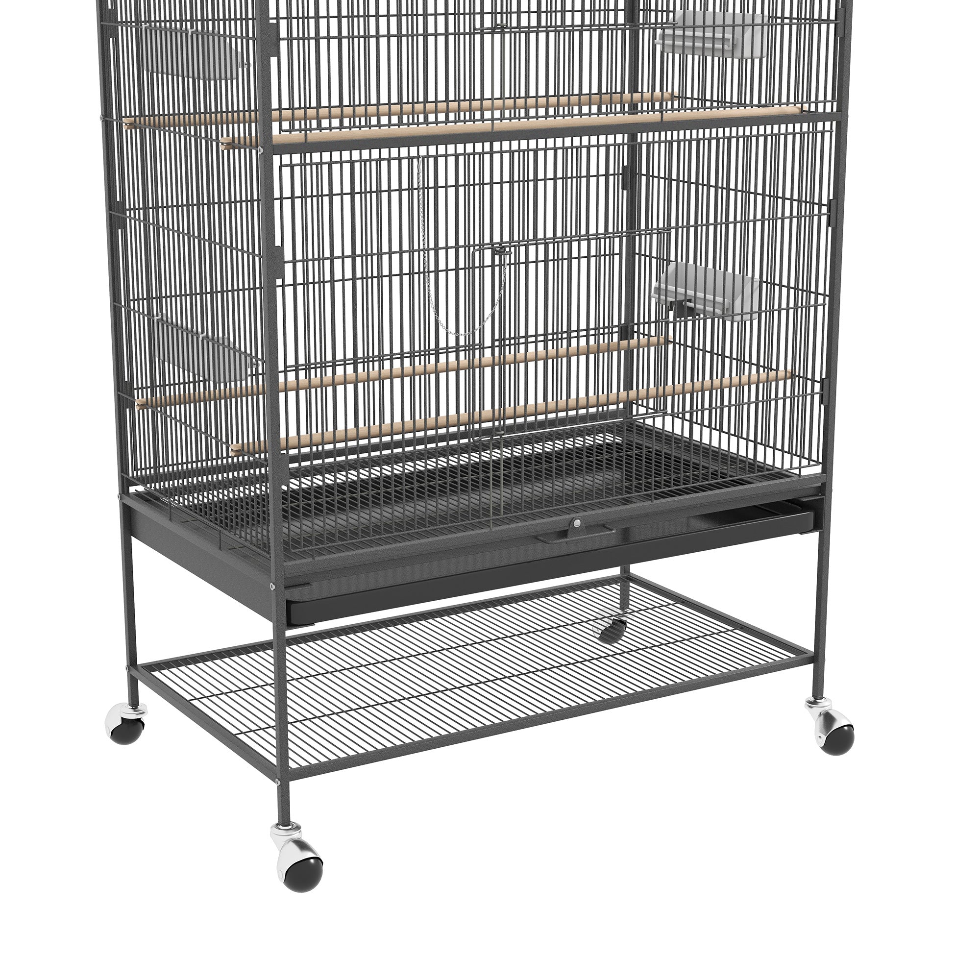 PawHut Vogelkäfig inklusive Sitzstangen, Vogelspielzeug, herausnehmbare Bodenwanne, 1 Ablage, Grau