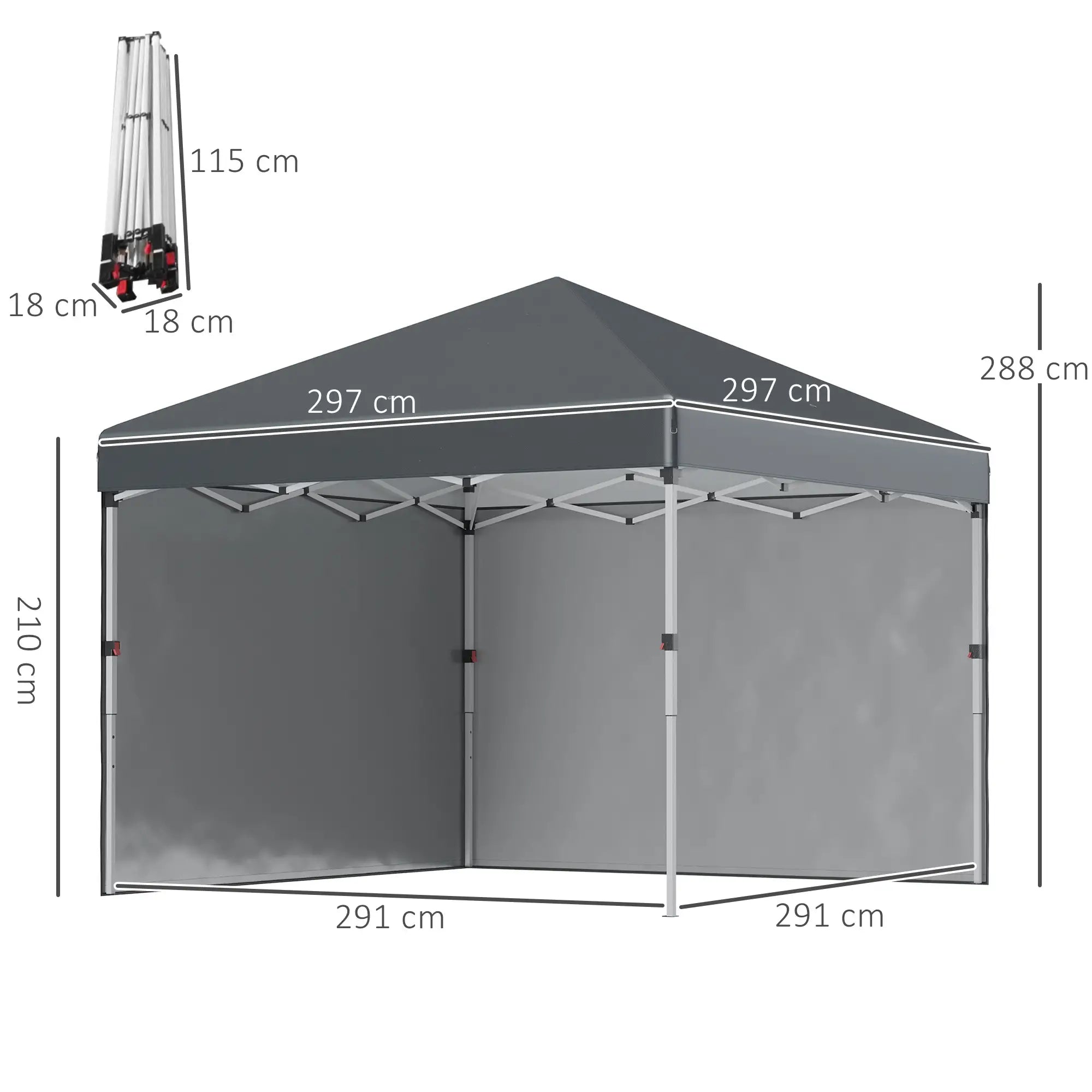 Outsunny Faltpavillon 3×3?m Dunkelgrau mit Seitenwänden