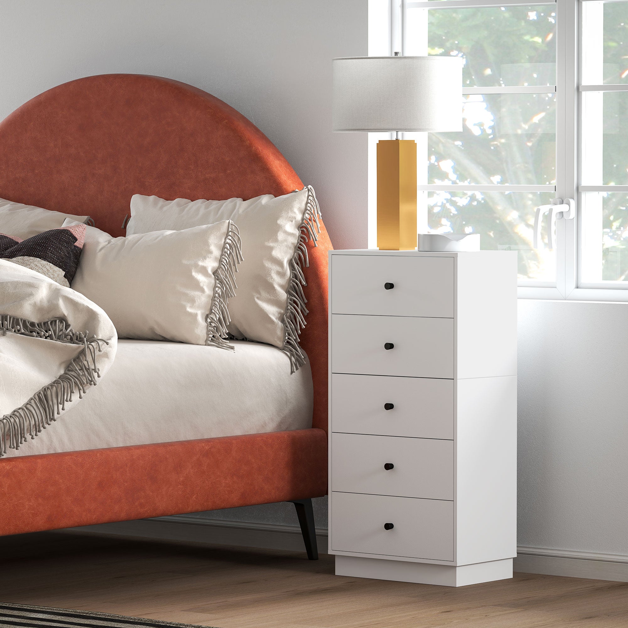 HOMCOM Kommode Sideboard mit 5 Schubladen Schrank aus Holzwerkstoff im Modern Stil 47 x 29 x 95 cm Weiß
