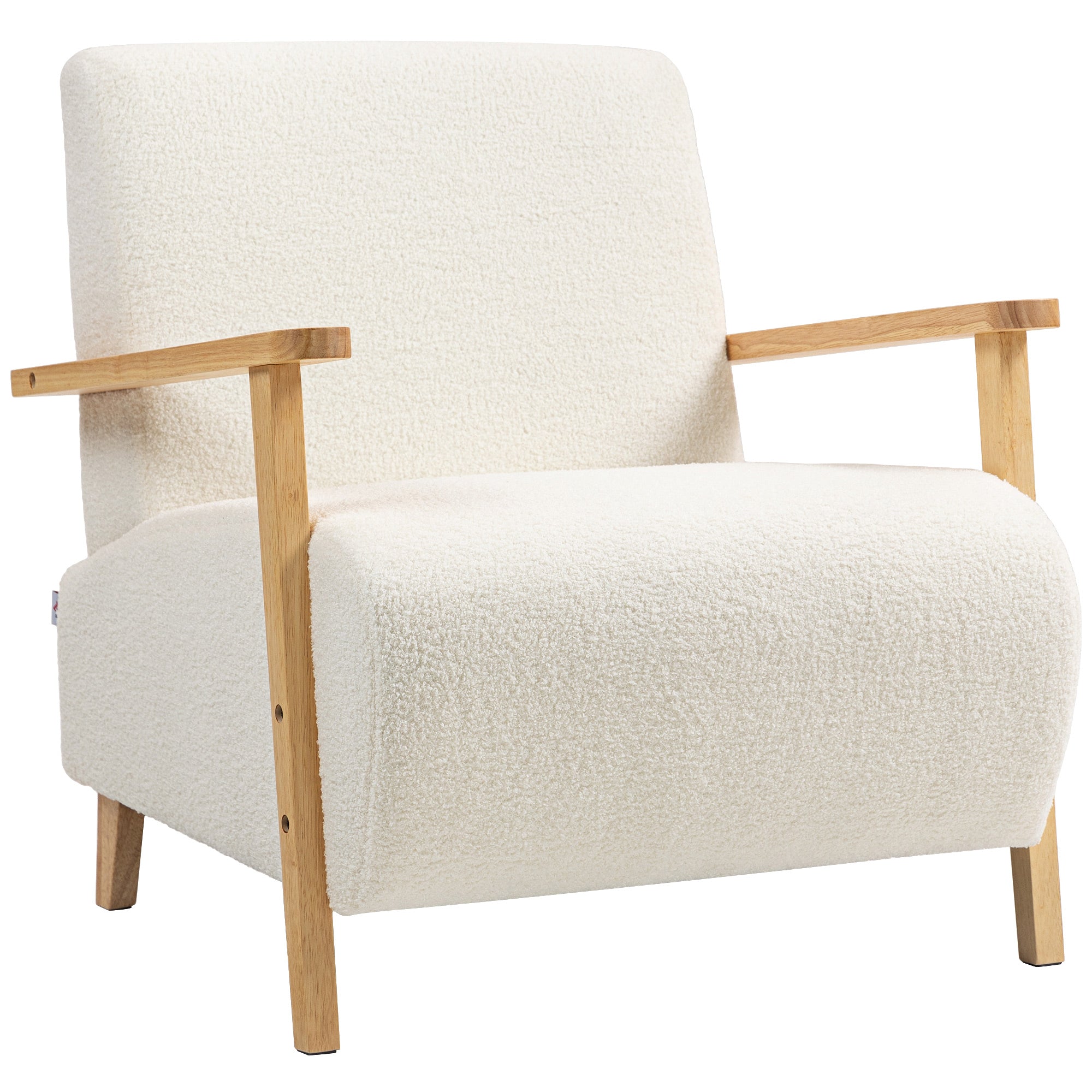 HOMCOM Sessel mit Rückenlehne, Armlehnen, Gepolstert Loungesessel mit Sherpa-Optik, Holzbeine, für Schlafzimmer, Wohnzimmer, bis 120 kg, Cremeweiß
