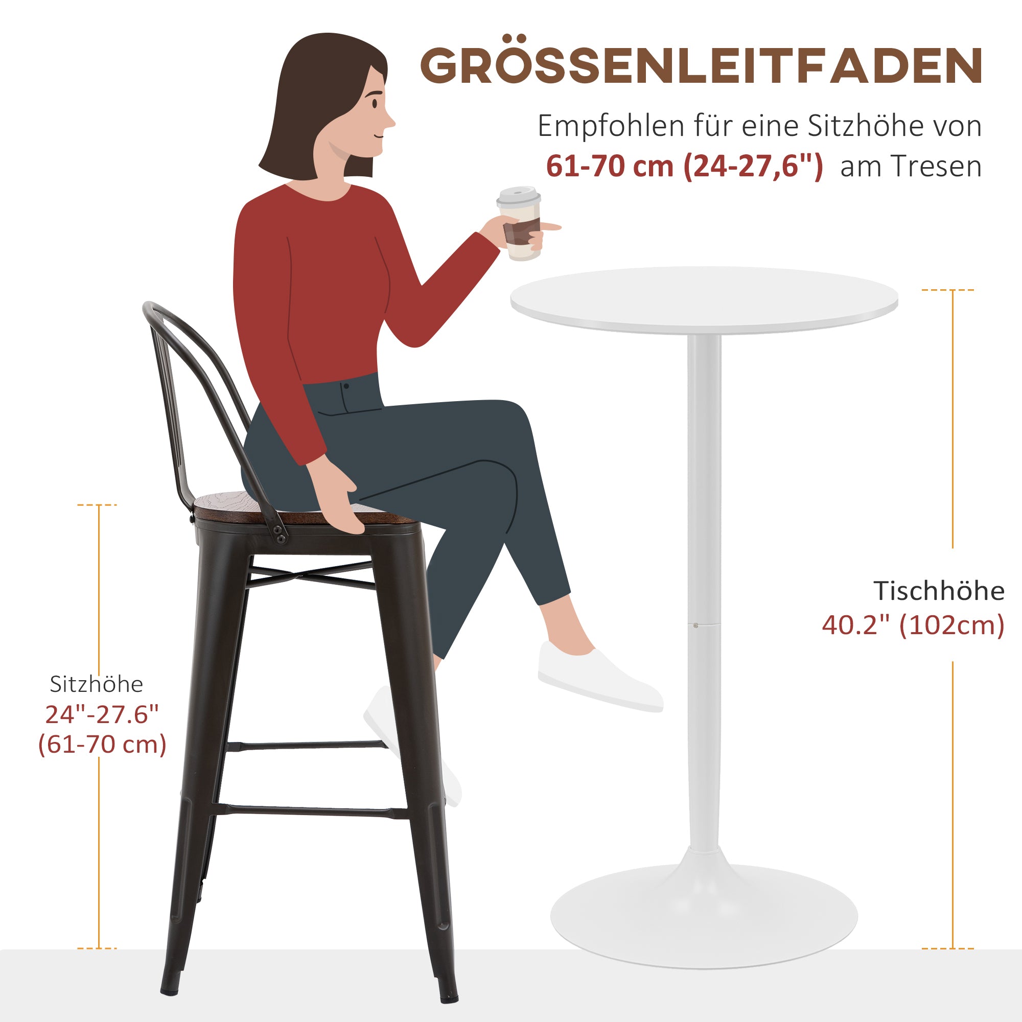 HOMCOM Bartisch Stehtisch, Tisch für 2 Personen, 60 x 60 x 102 cm, Weiß