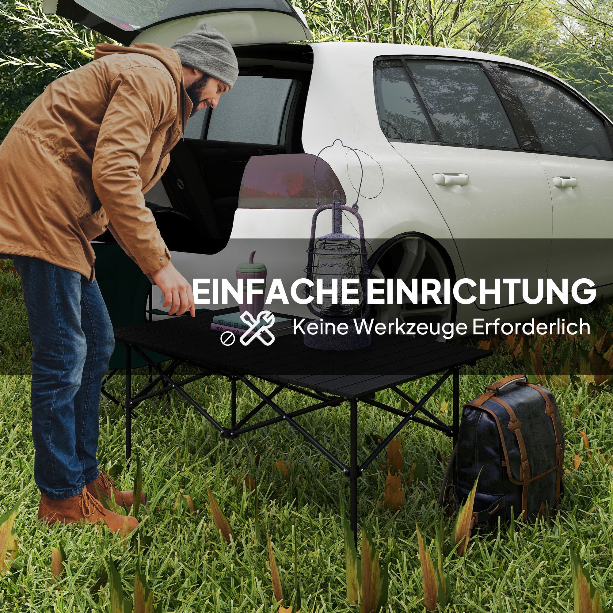Outsunny Campingtisch Klapptisch mit Aufrollbare Tischplatte Gartentisch aus Aluminium 2 Personen 95 x 55cm Schwarz