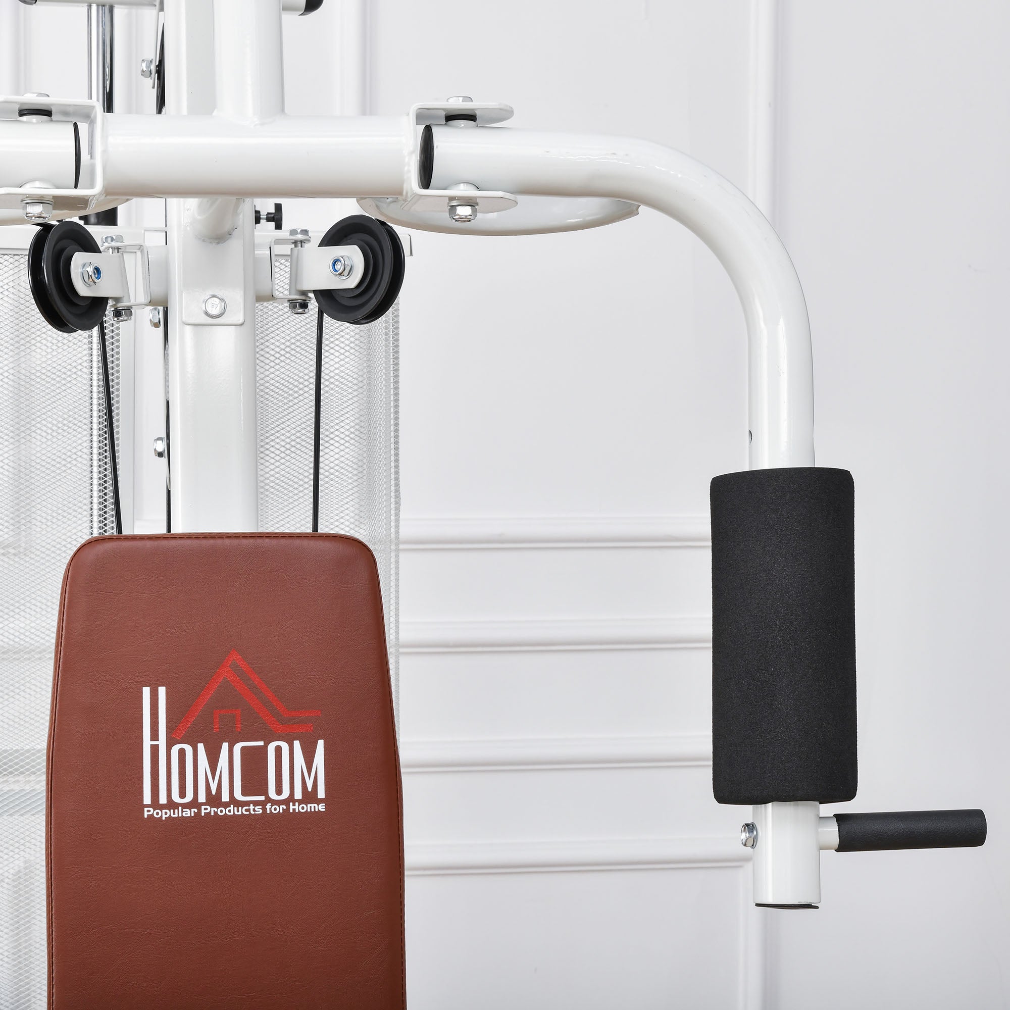 HOMCOM Gym Kraftstation Fitnessstation Multigym Fitnesscenter Fitnessgerät inkl. Gewichten Latzug Beincurl  Metall PU-Kunstleder Weiß 150 x 110 x 210 cm