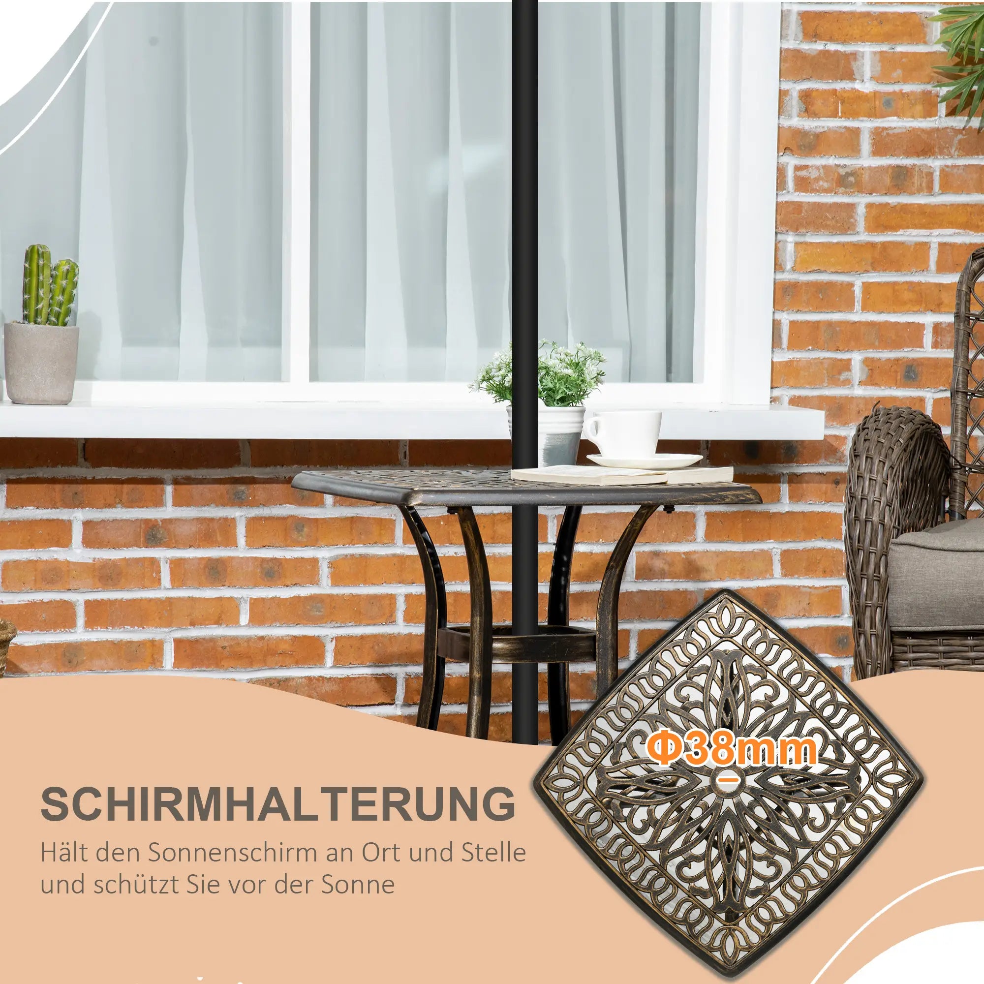 Outsunny Gartentisch Vintage-Look Schirmöffnung Aluminium Bronze
