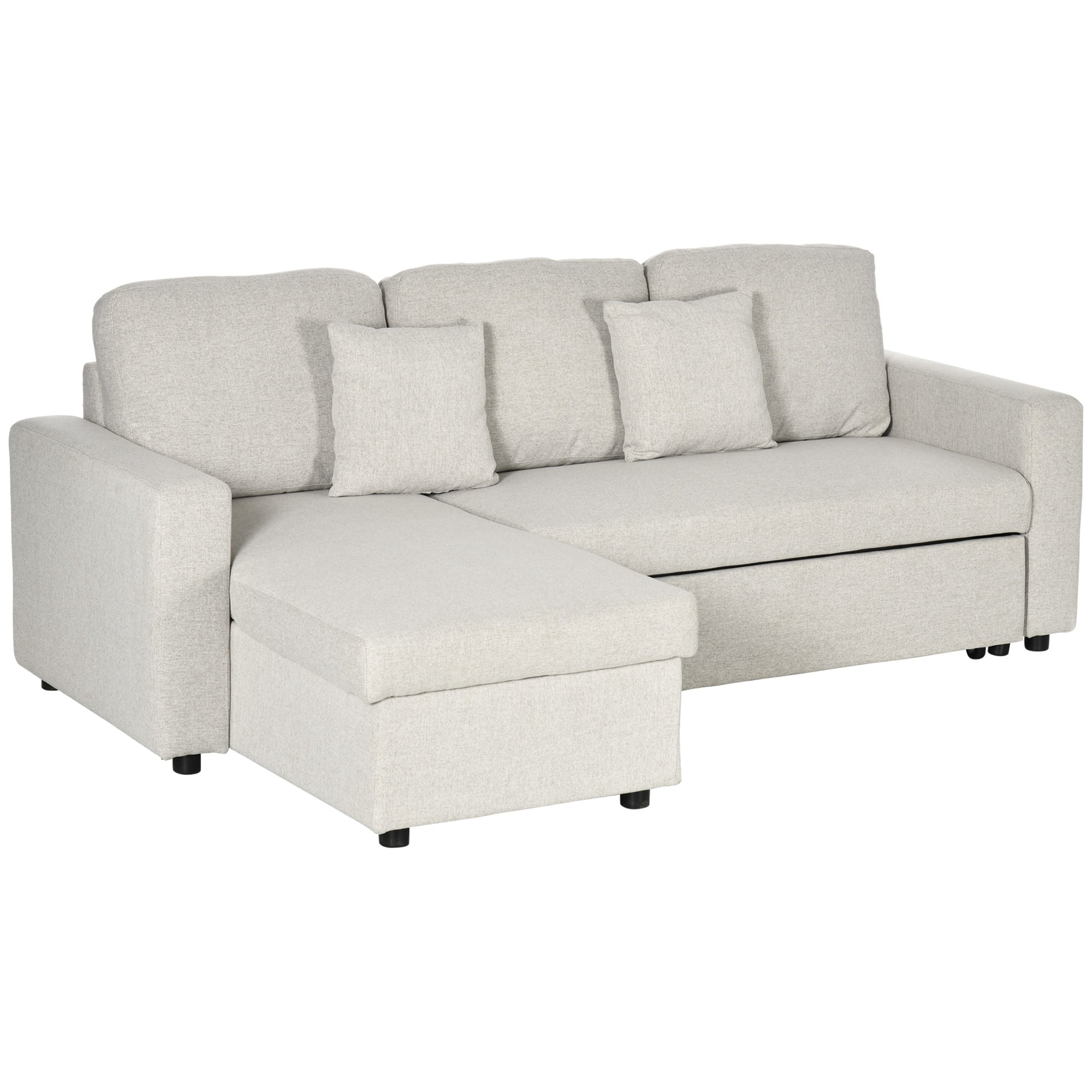 HOMCOM Ecksofa mit Bettfunktion, Eckcouch inklusive 2er-Sitz Sofa, Einzelbett, L-Form mit Stauraum, 2 Kissen Cremeweiß