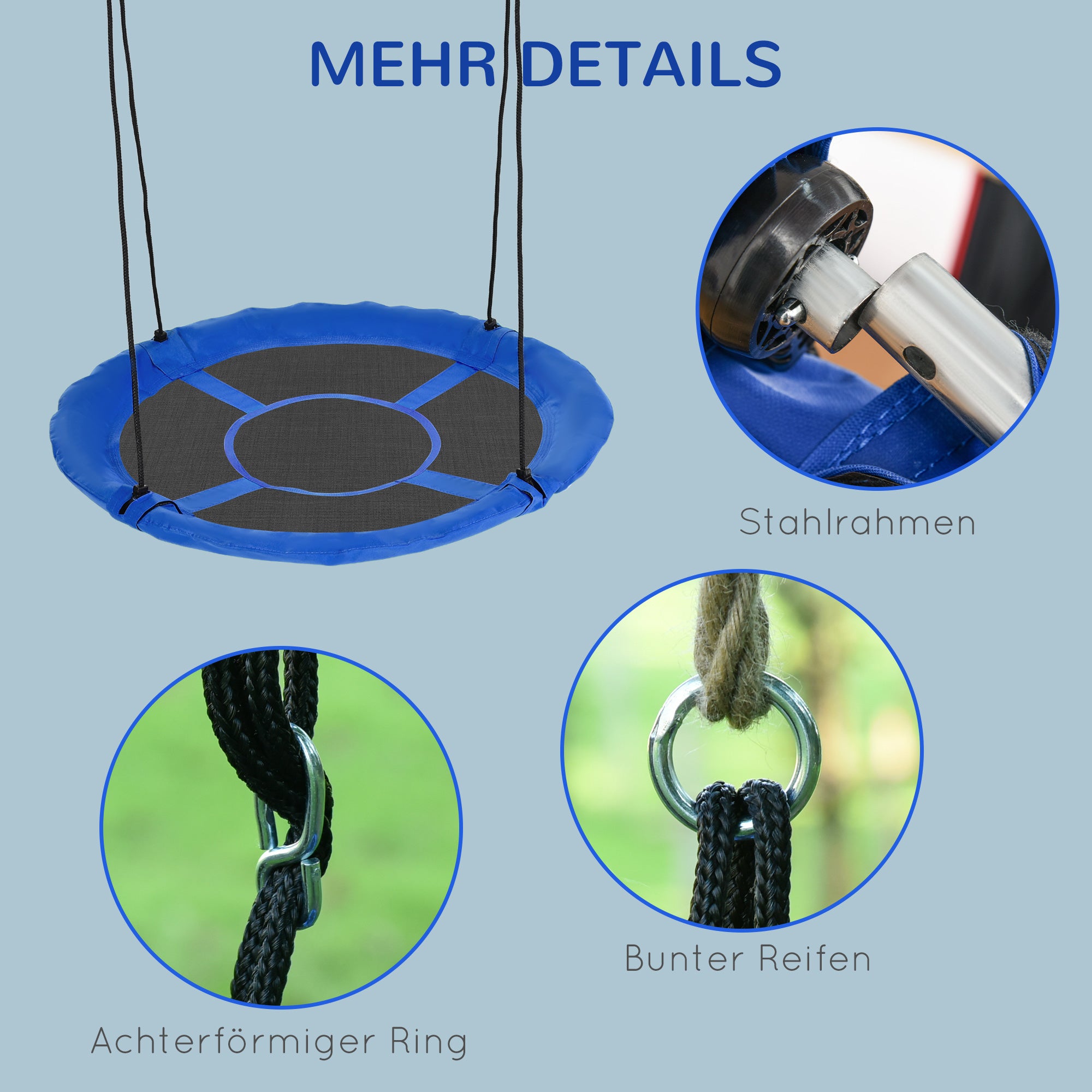 Outsunny Nestschaukel, wetterfest, bis 100 kg, längenverstellbare Seile, Φ110 cm, Blau
