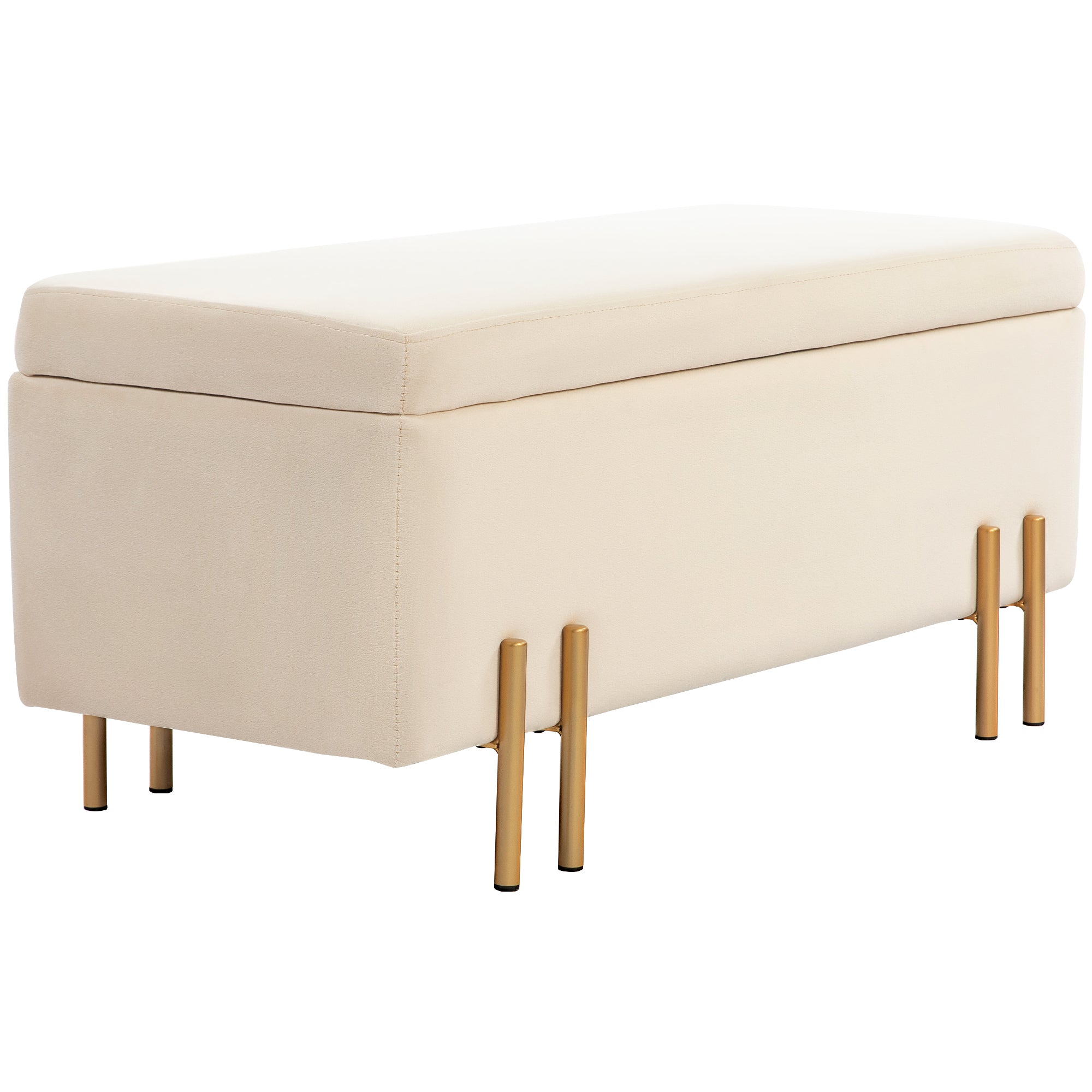 HOMCOM Polsterbank mit Stauraum Sitztruhe vielseitig Samt Beige