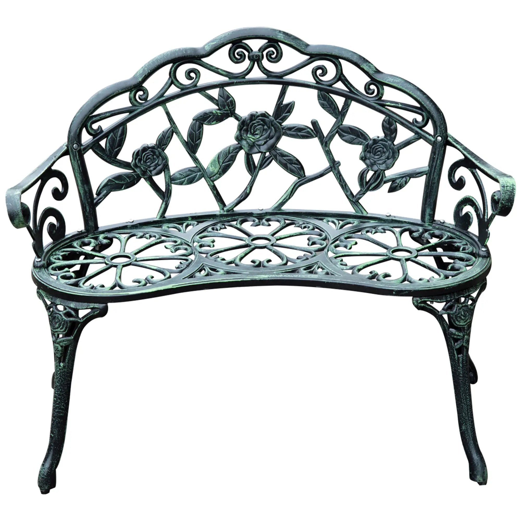 Outsunny Gartenbank 2-Sitzer Blumenmuster Gussaluminium Antik Grün