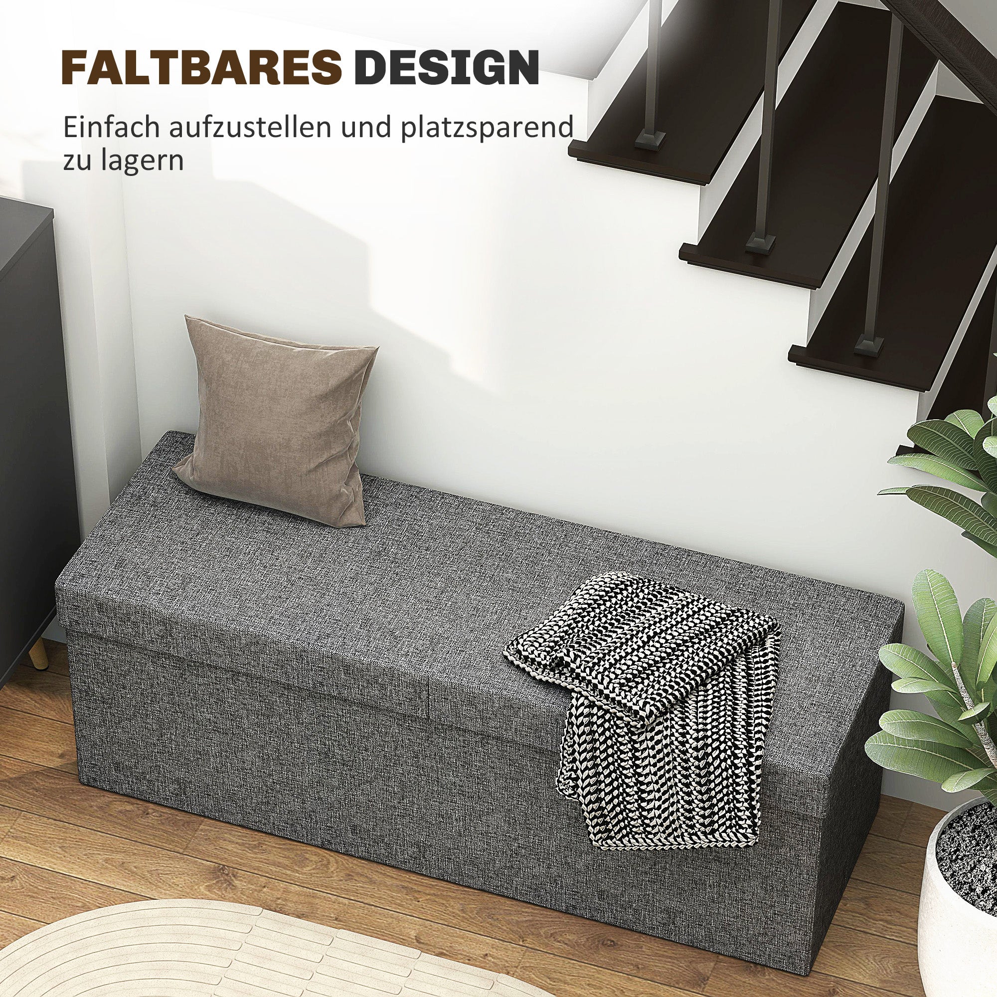 HOMCOM Fußhocker mit Stauraum, faltbares Design, weiche Polsterung, für Flur, Wohnzimmer, Schlafzimmer, Dunkelgrau