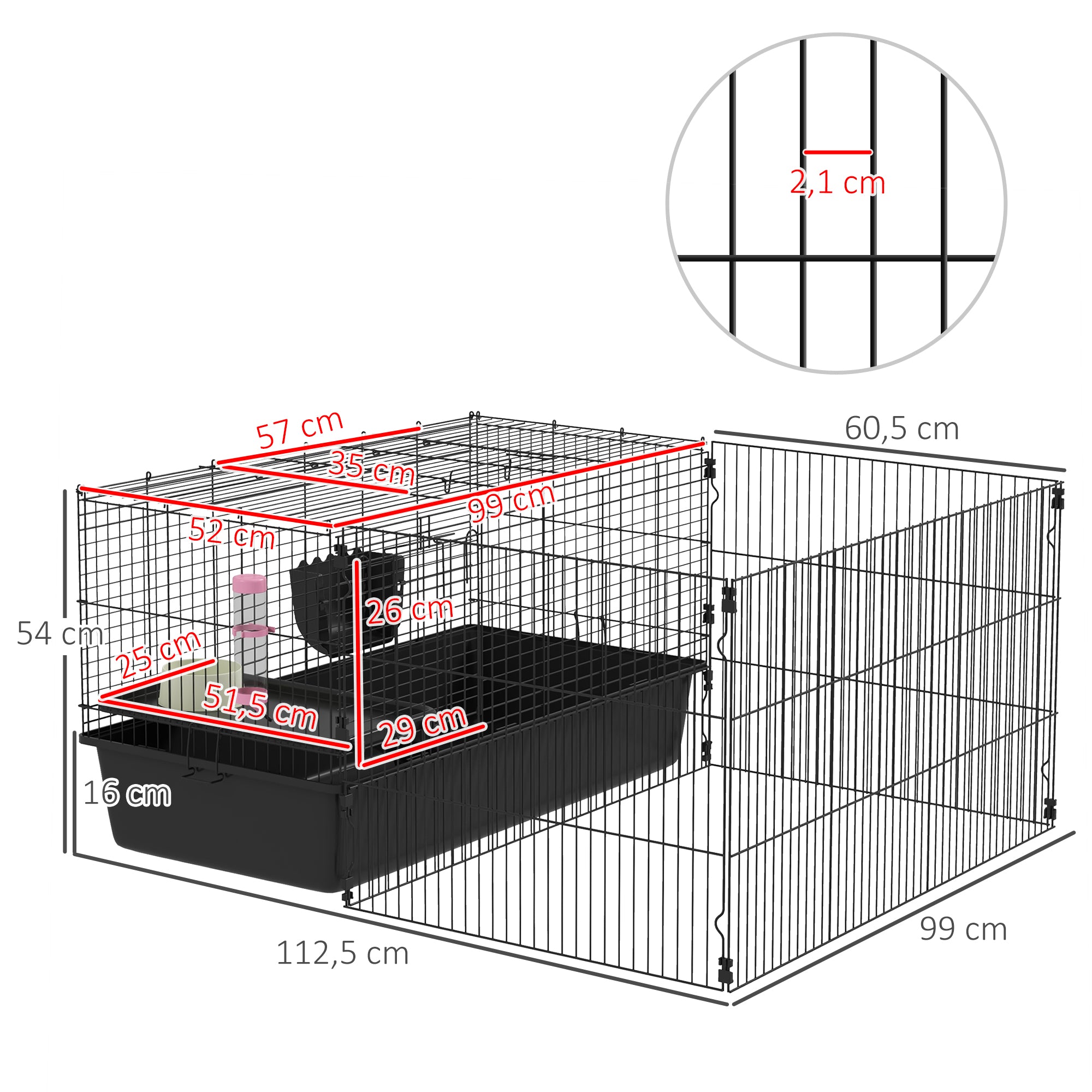PawHut Kleintierkäfig mit abnehmbaren Gehege, Laufgitter mit Stall, inkl. Zubehör, Schwarz