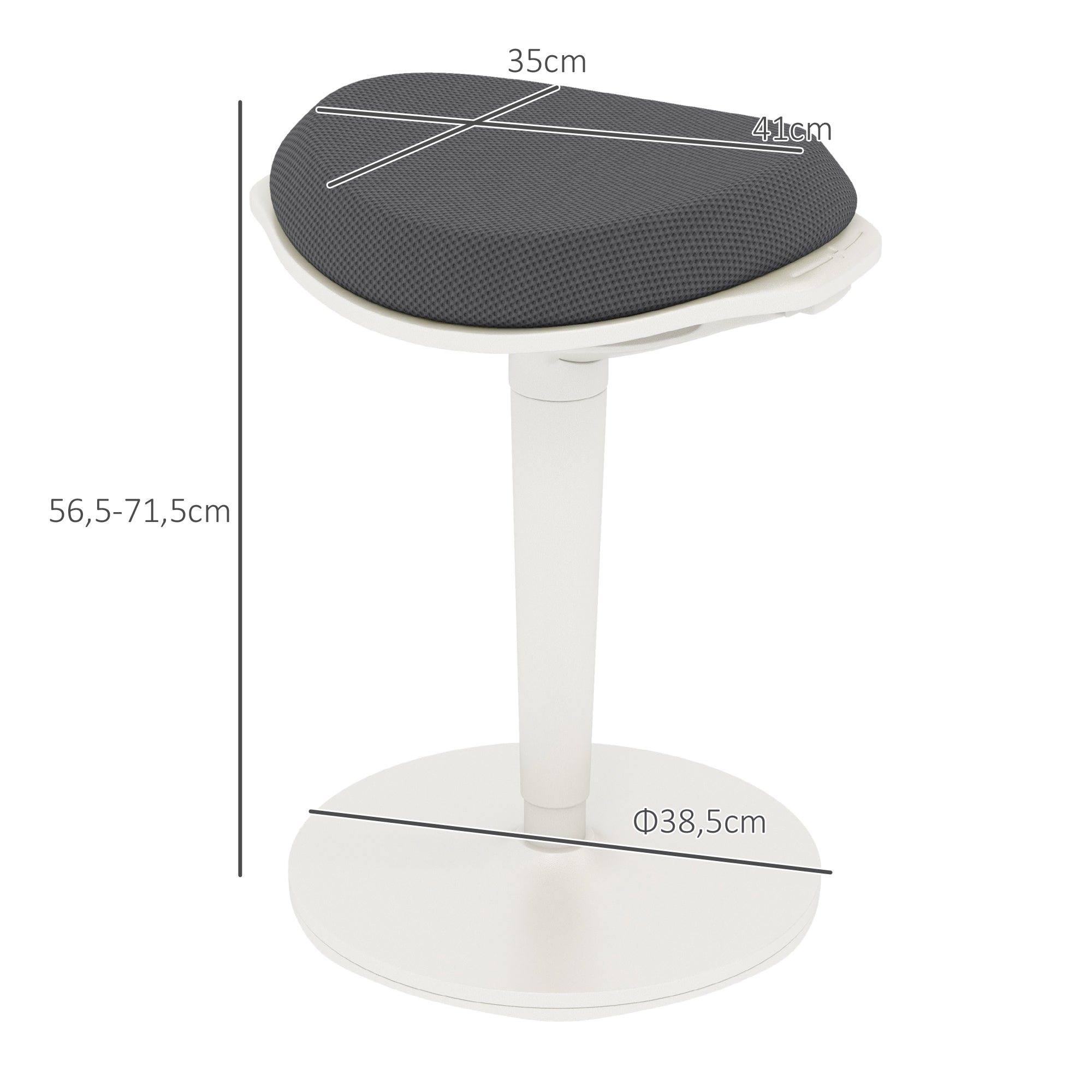 HOMCOM Pendelhocker, ergonomisch, höhenverstellbar, bis 120 kg, 42,5x35,5x56,5-71,5cm, Grau