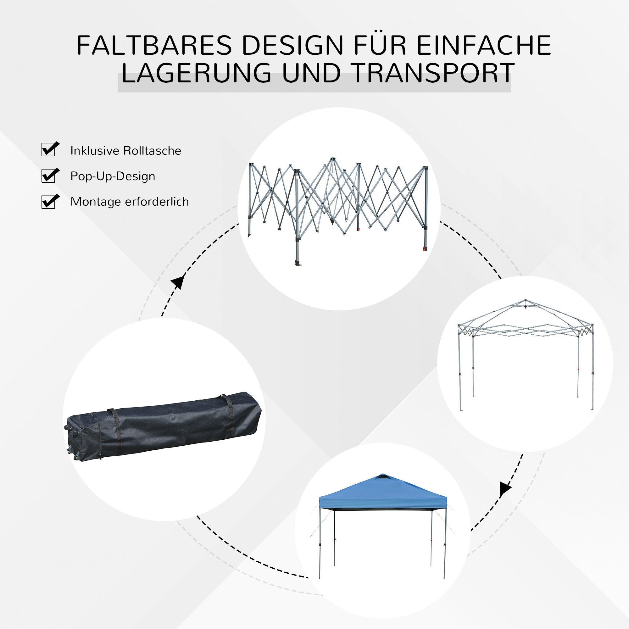 Outsunny Garten-Pavillon, Faltpavillon, Festzelt, Gartenzelt inkl. Heringe Abspannseile, Oxfordstoff, 2,95 x 2,95 x 2,64 m, Blau