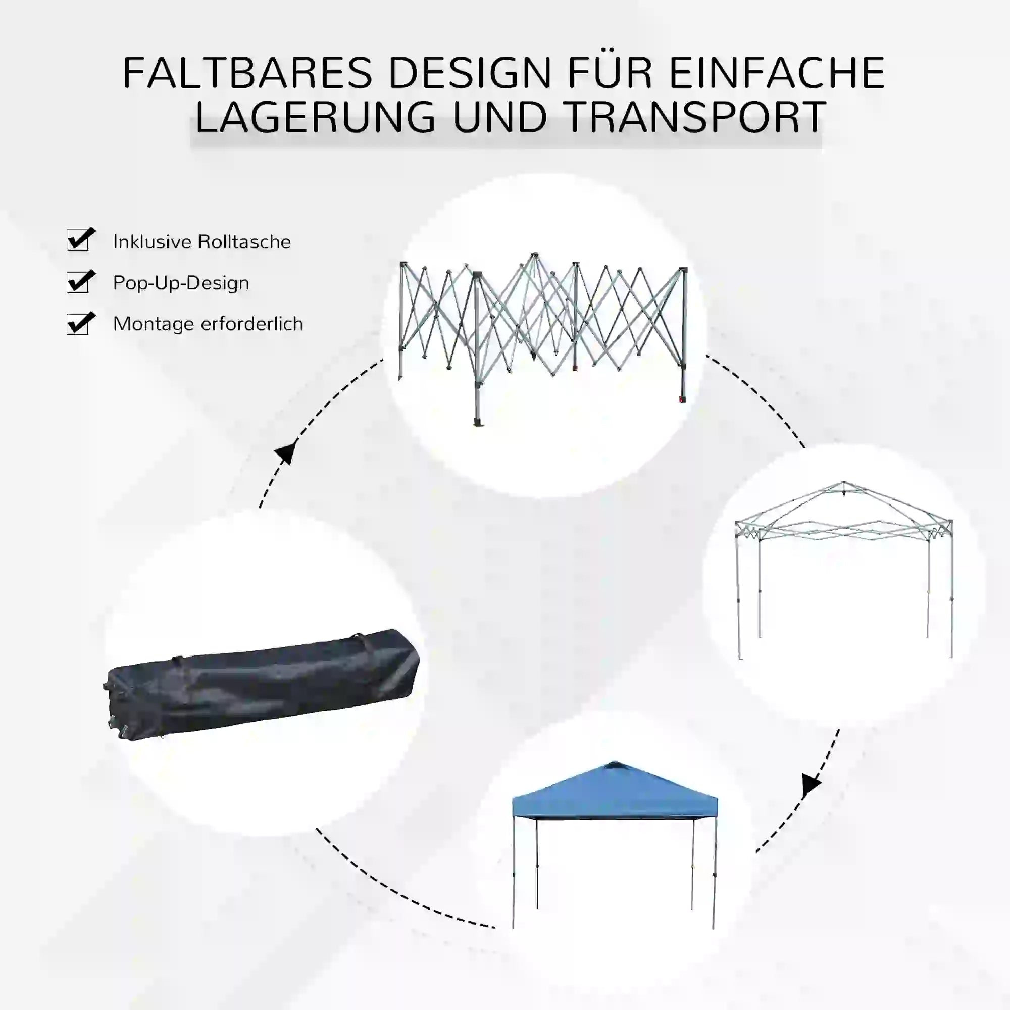 Faltpavillon 3x3 m wasserdicht, Blau mit Tasche