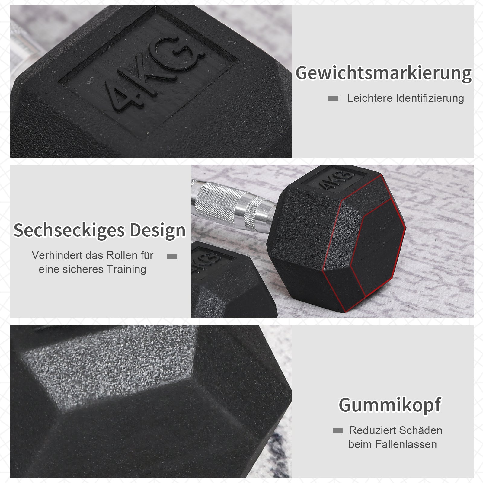 HOMCOM Hantelset, 2er Set Hanteln mit gerändeltem Griff, Kurzhantelset aus Gusseisen, 2 x 4 kg, Kurzhanteln für Männer und Frauen, Dumbbell Set für Zuhause, Fitnessstudio, Krafttraining