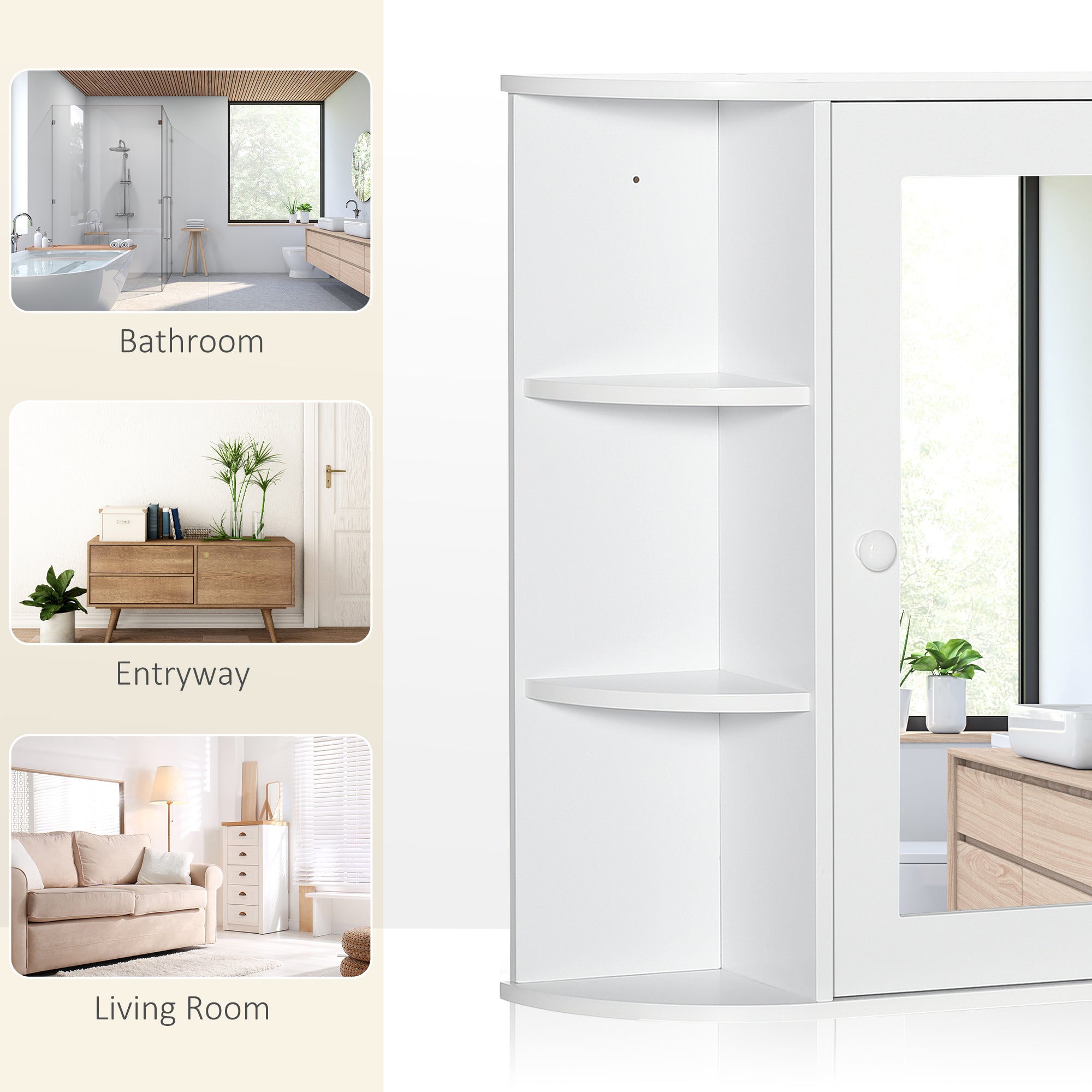 HOMCOM Spiegelschrank Badschrank Badezimmerschrank, 8 Fächer, Spiegeltüren, wasserbeständig, 66 cm x 17 cm x 63 cm, Weiß