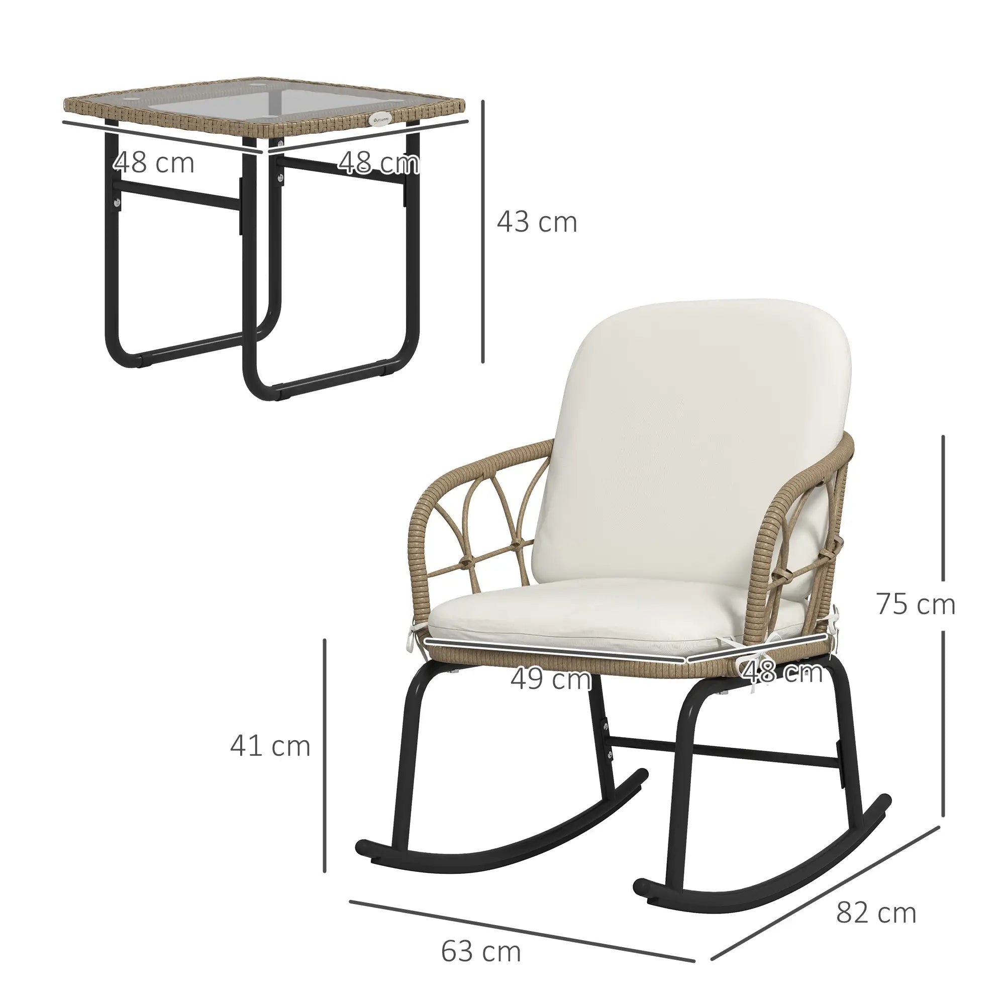 Outsunny Gartenmöbelset Schaukelstuhlset 3-tlg. Outdoor mit Kissen