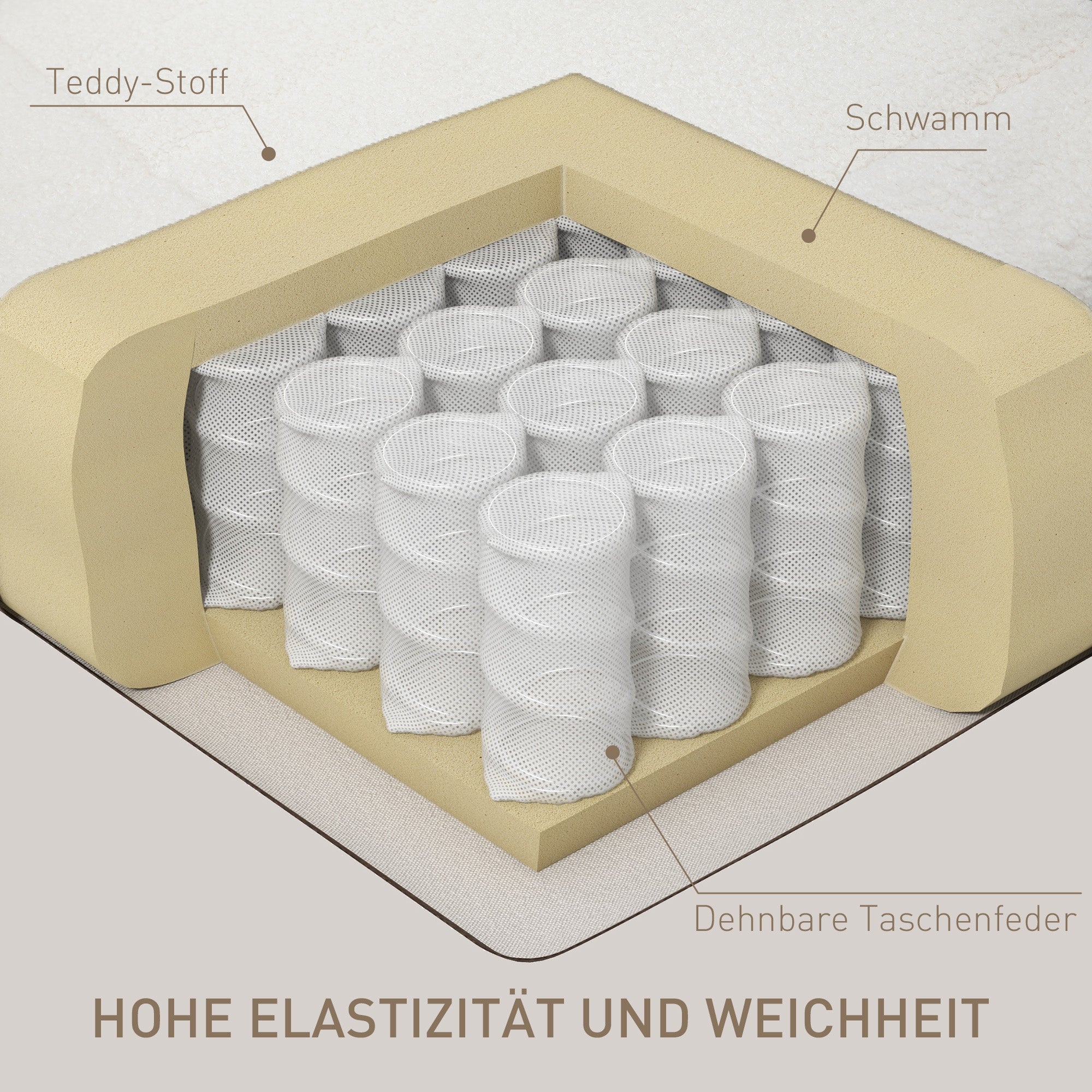 HOMCOM Sitzsack, verstellbar, belastbar bis 150kg, 84x104x87cm, Creme