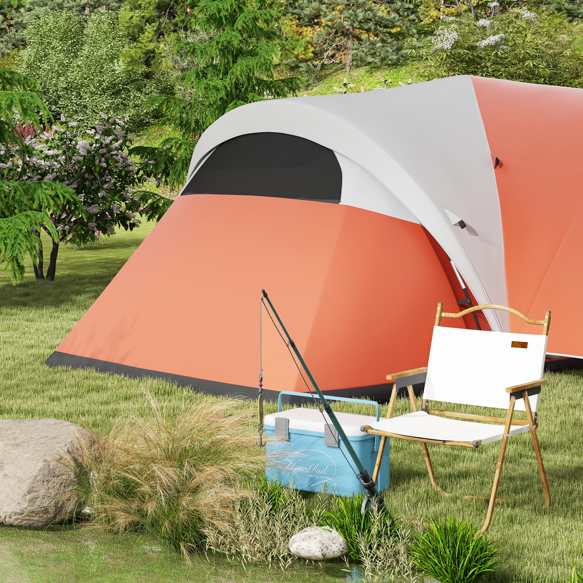 Outsunny Campingzelt für 5-6 Pers., Familienzelt, wasserdicht, mit Vorzelt, 550L x 300B x 198Hcm, Orange