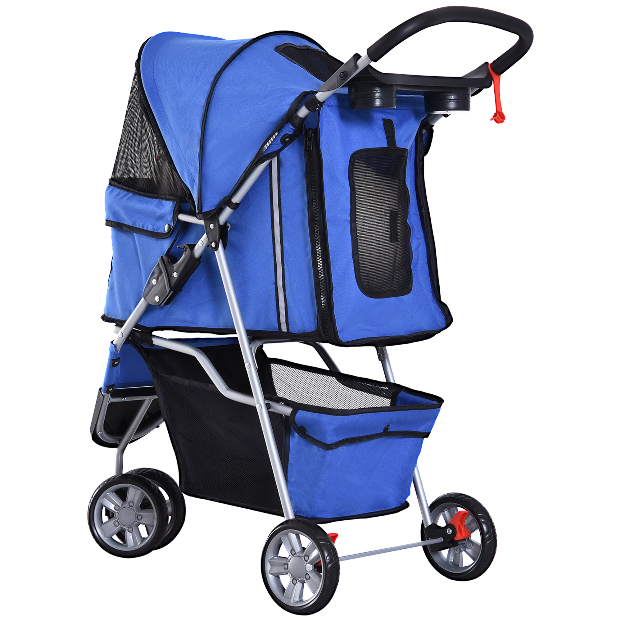 PawHut Hundewagen Hundebuggy bis 10 kg Klappbar Netzfenster Ablagekorb 2 Becherhalter Blau