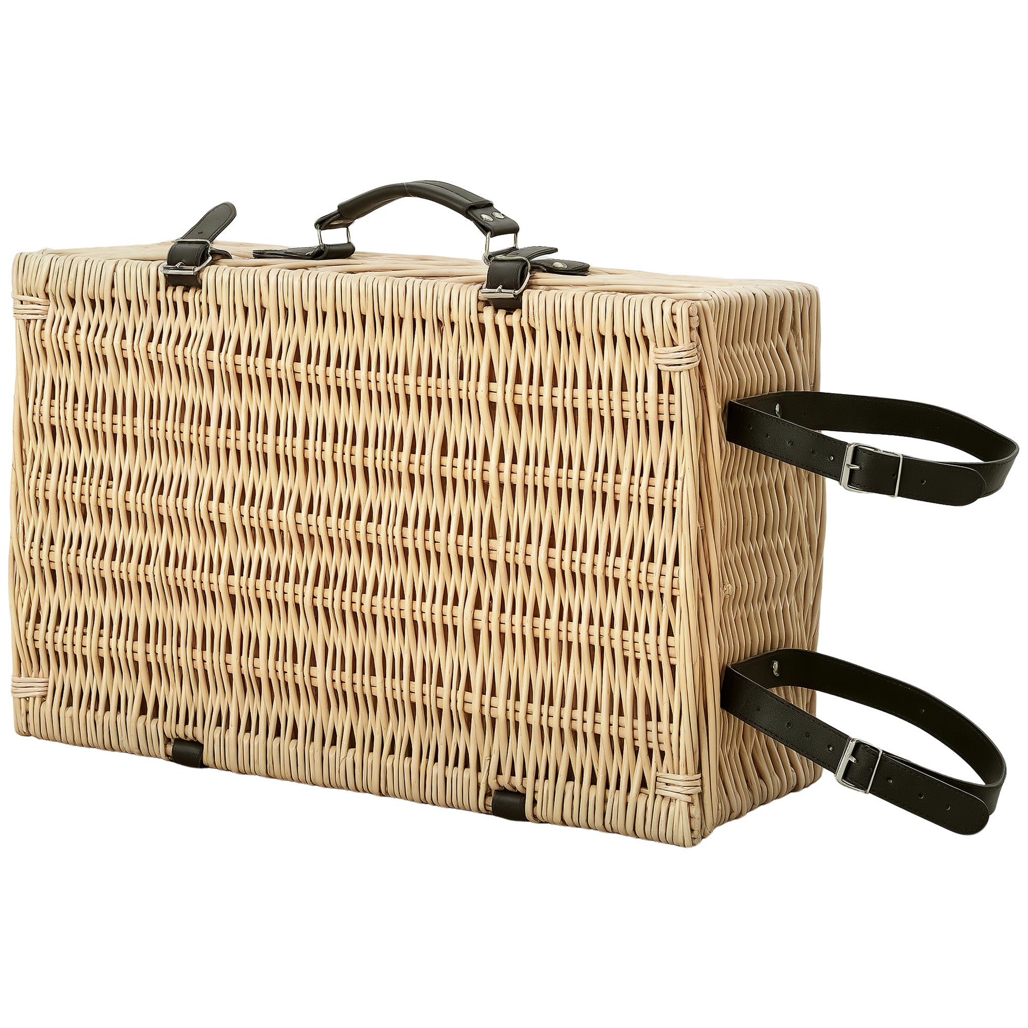 Outsunny Picknickkorb aus Weidenholz Picknickkoffer für 4 Personen mit Isoliert Kühlfach Besteck Set Naturholz