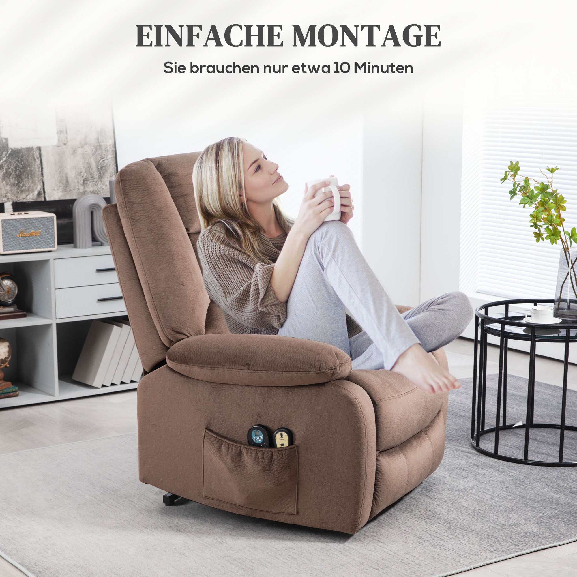 HOMCOM Aufstehsessel mit Massagefunktion, 90x93x110cm, Braun