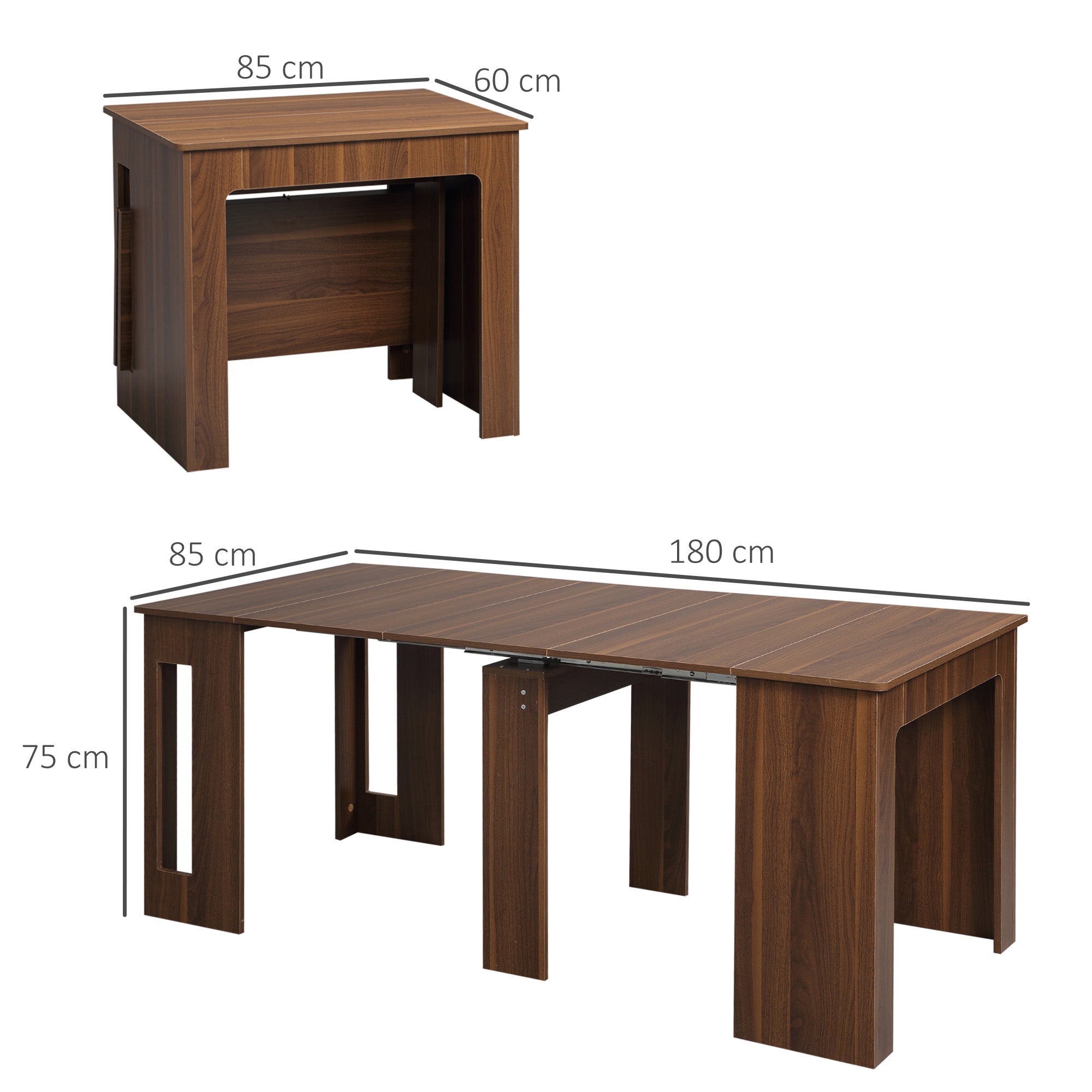 HOMCOM Ausklappbarer Esstisch Ausziehbarer Esstisch  Esstisch, mobil, modernes Design, 180cm x 85cm x 75cm, Braun