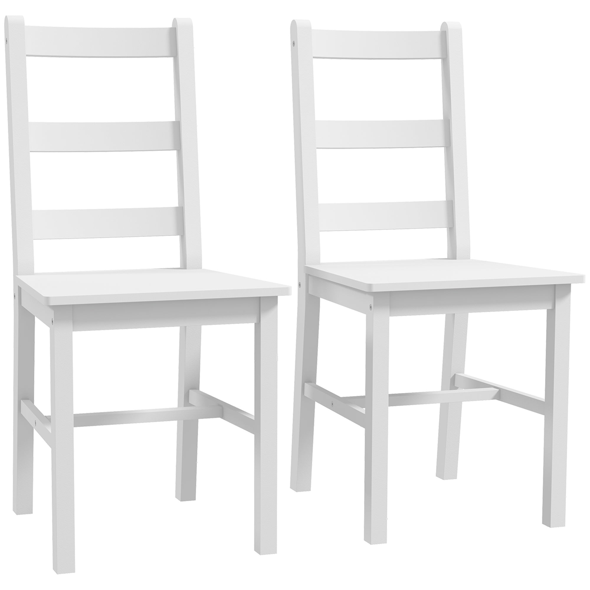 HOMCOM Esszimmerstühle 2er Set Holz Küchenstuhl mit Leistenrücklehne, Rutschfest 41,5 x 46 x 90 cm Weiß