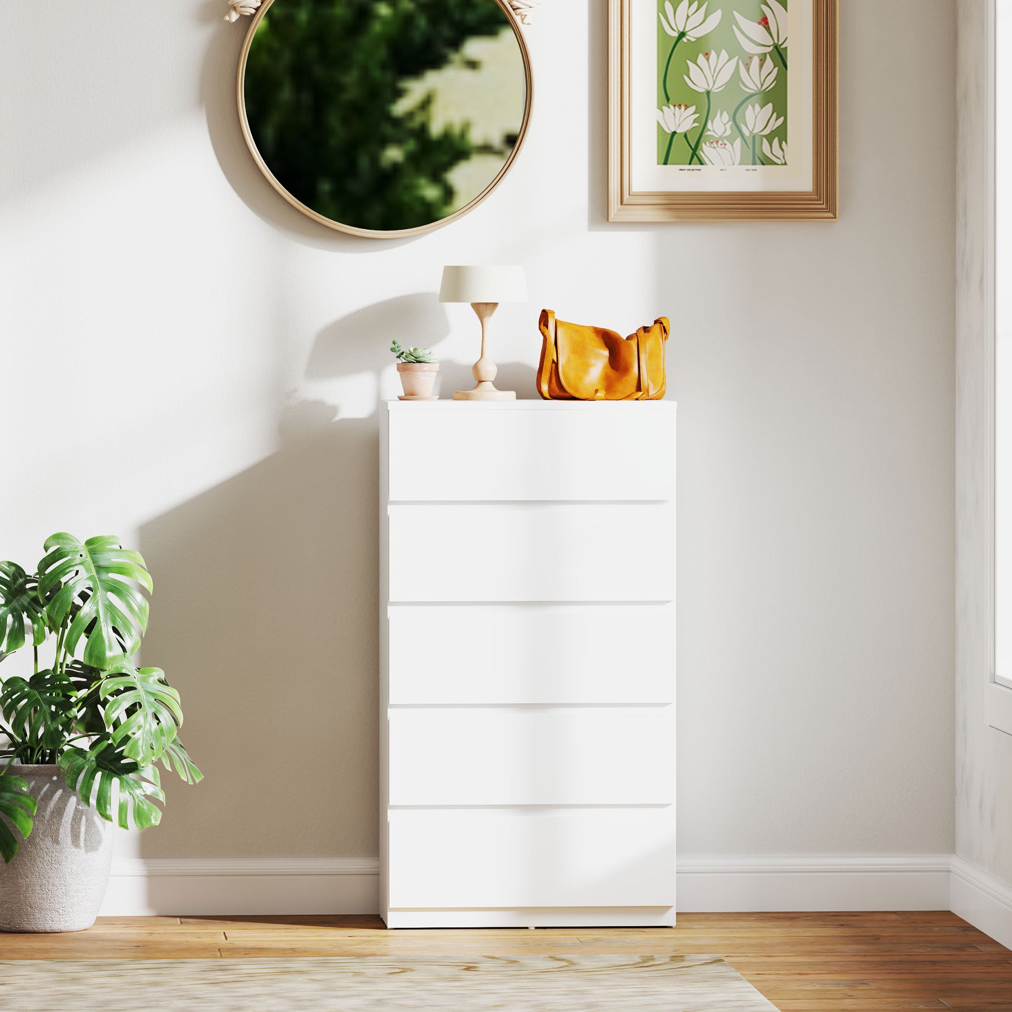 HOMCOM Kommode Sideboard Schubladenkommode, 5 Schubladen, 55 cm x 34 cm x 100 cm, Weiß
