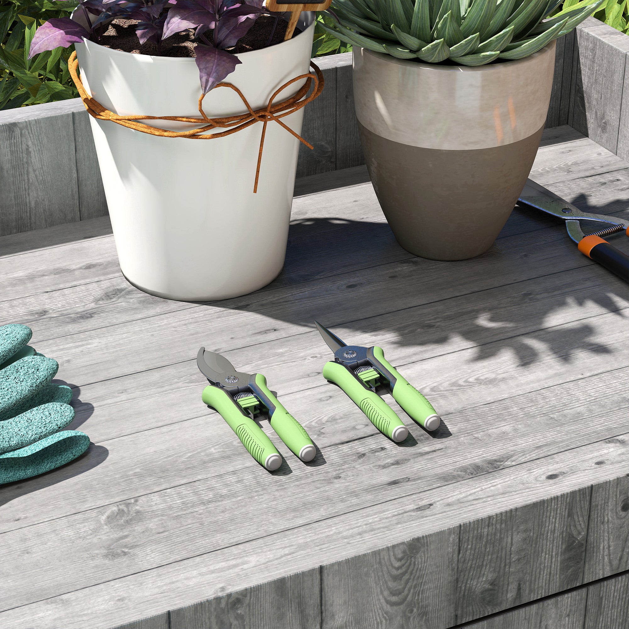 Outsunny Gartenwerkzeug Set 2 Stück Garten Werkzeug aus Edelstahl Gartengeräte mit Gartenschere Astschere Grün+Silber
