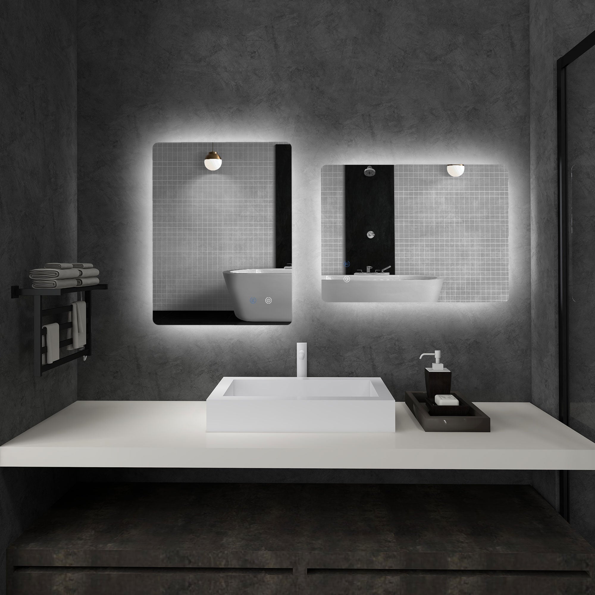 kleankin LED-Badezimmerspiegel, Antibeschlag, Touch-Schalter, Hintergrundbeleuchtung, 70 x 50 cm, Weiß
