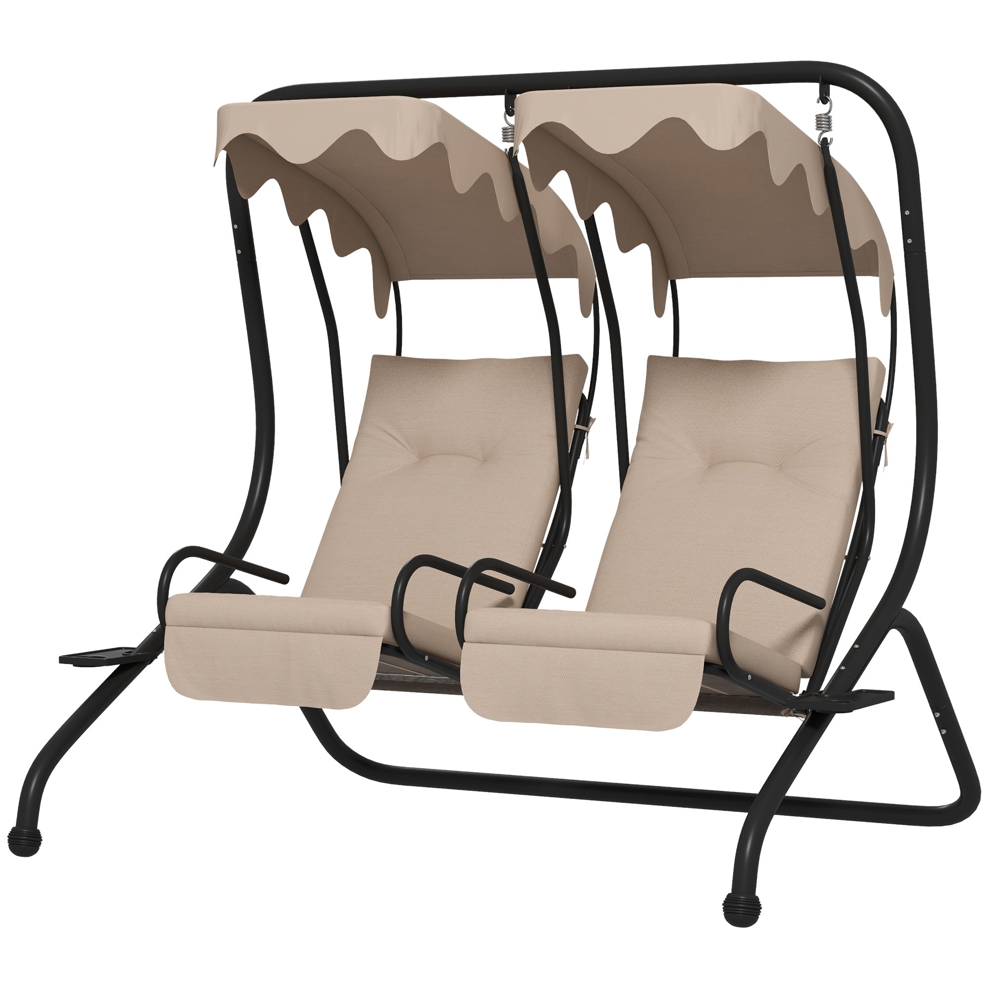 Outsunny Hollywoodschaukel Gartenschaukel, wetterbeständig,2 getrennte Size, 2 Getränkehalter, 170 cm x 136 cm x 170 cm, Beige
