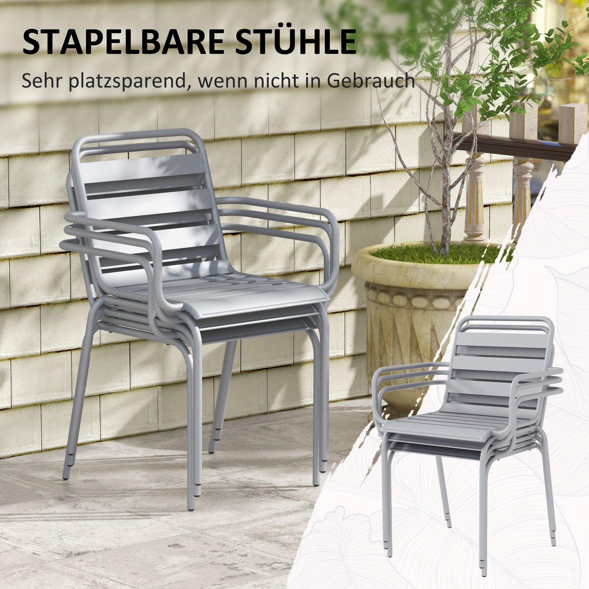 Outsunny 5-teilige Gartensitzgruppe Outdoor Sitzgruppe Gartenmöbel-Set, wetterbeständig, modernes Design, 80 x 80 x 74 cm, Grau