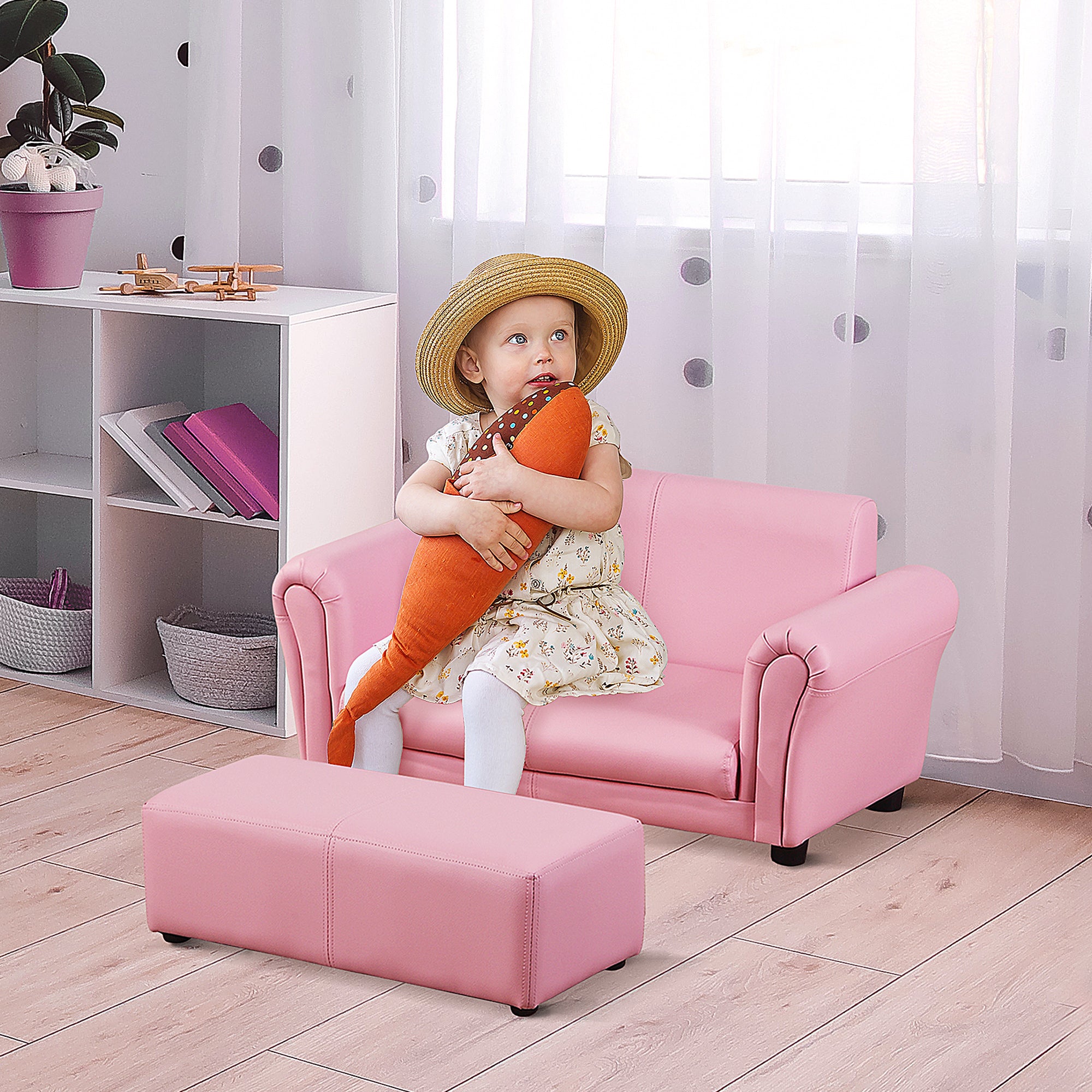 HOMCOM Kindersessel mit Hocker 2-teiliges Set Rosa