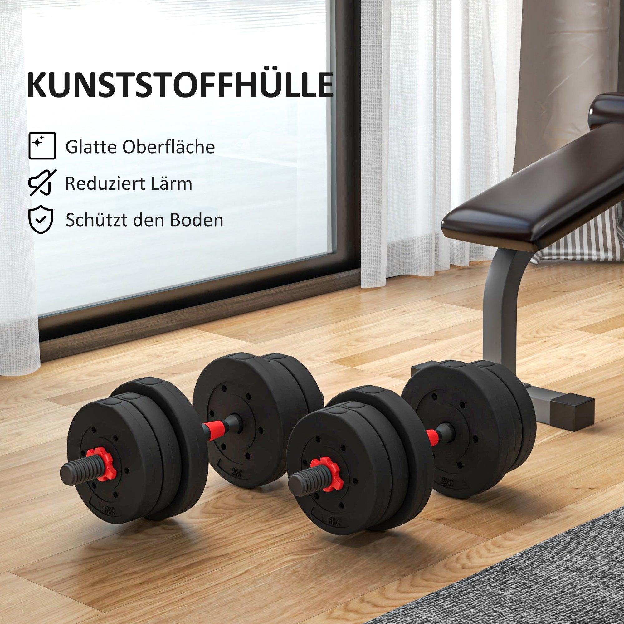 HOMCOM 2 in 1 Hanteln Set 20 kg verstellbare Kurzhantel & Langhantel professionell Dumbbell Krafttraining Schwarz