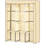 HOMCOM Schrank aus Stoff, Aufbewahrungslösung, 8 Regale, 2 Kleiderstangen, Beige