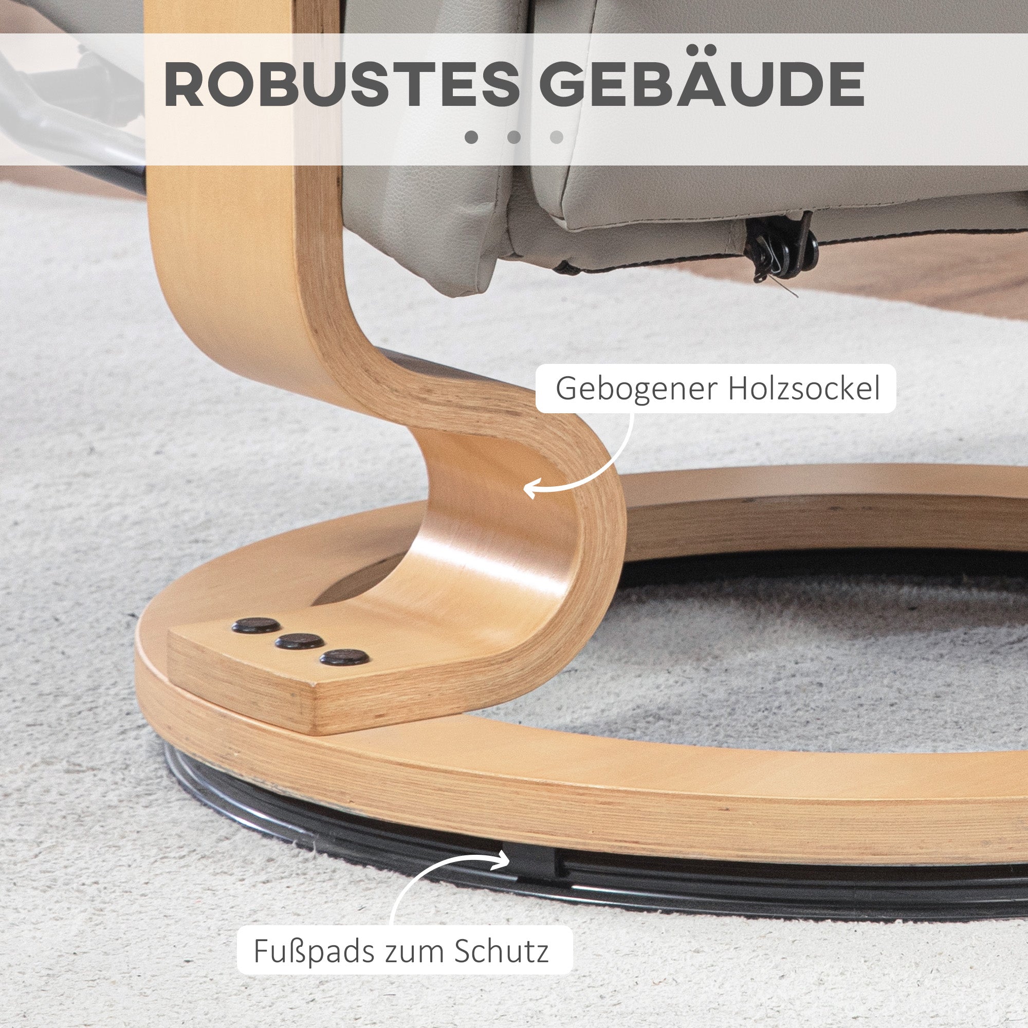 HOMCOM Relaxsessel mit Hocker, drehbar & neigbar, Kunstlederbezug, bis 150 kg, Holzgestell, Grau