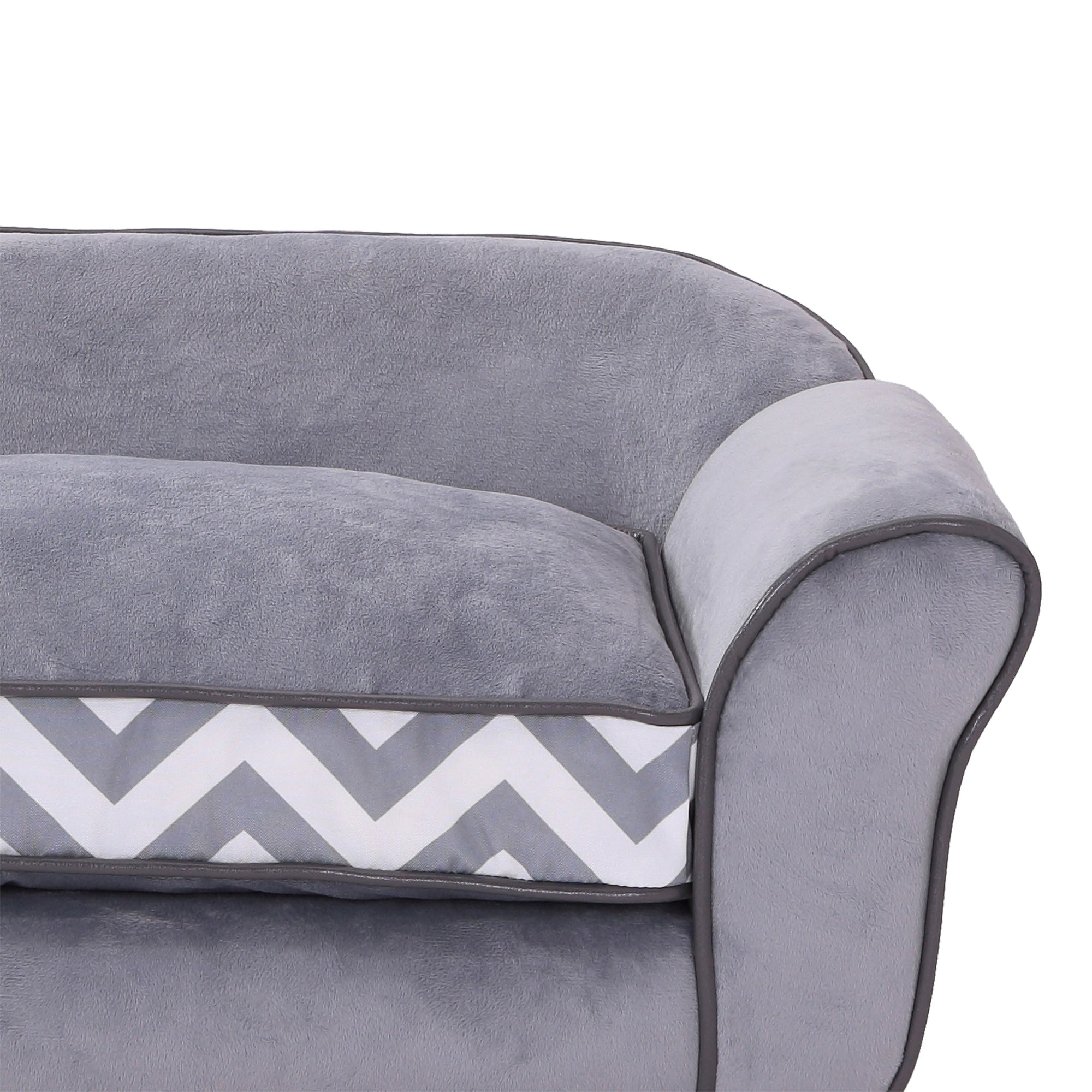 PawHut Hundesofa, Haustiersofa mit erhöhten Füßen, Hundecouch, Hundeliege mit Kissen, Hundebett, Katzensofa, Waschbar, Samt, Grau, 73,5 x 41 x 33 cm