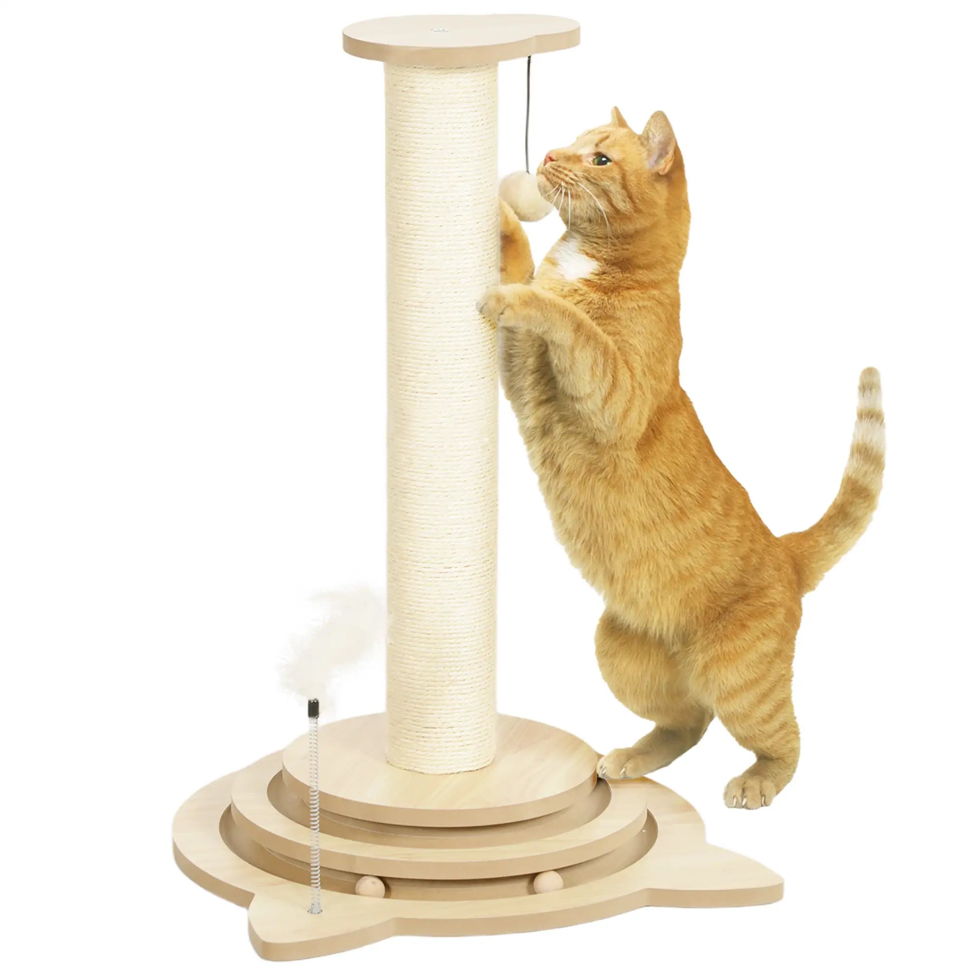 PawHut 4-in-1 Kratzstamm 69 cm mit Spielball Eiche