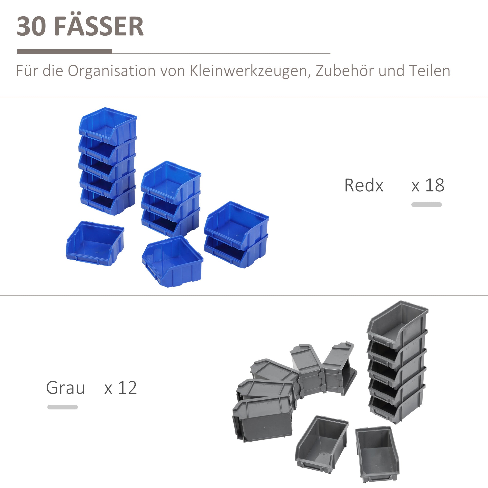DURHAND Schüttenregal, Werkstattmagazin, 30 Boxen in 2 Größen, stapelbar, 63x18x37,5cm, Blau