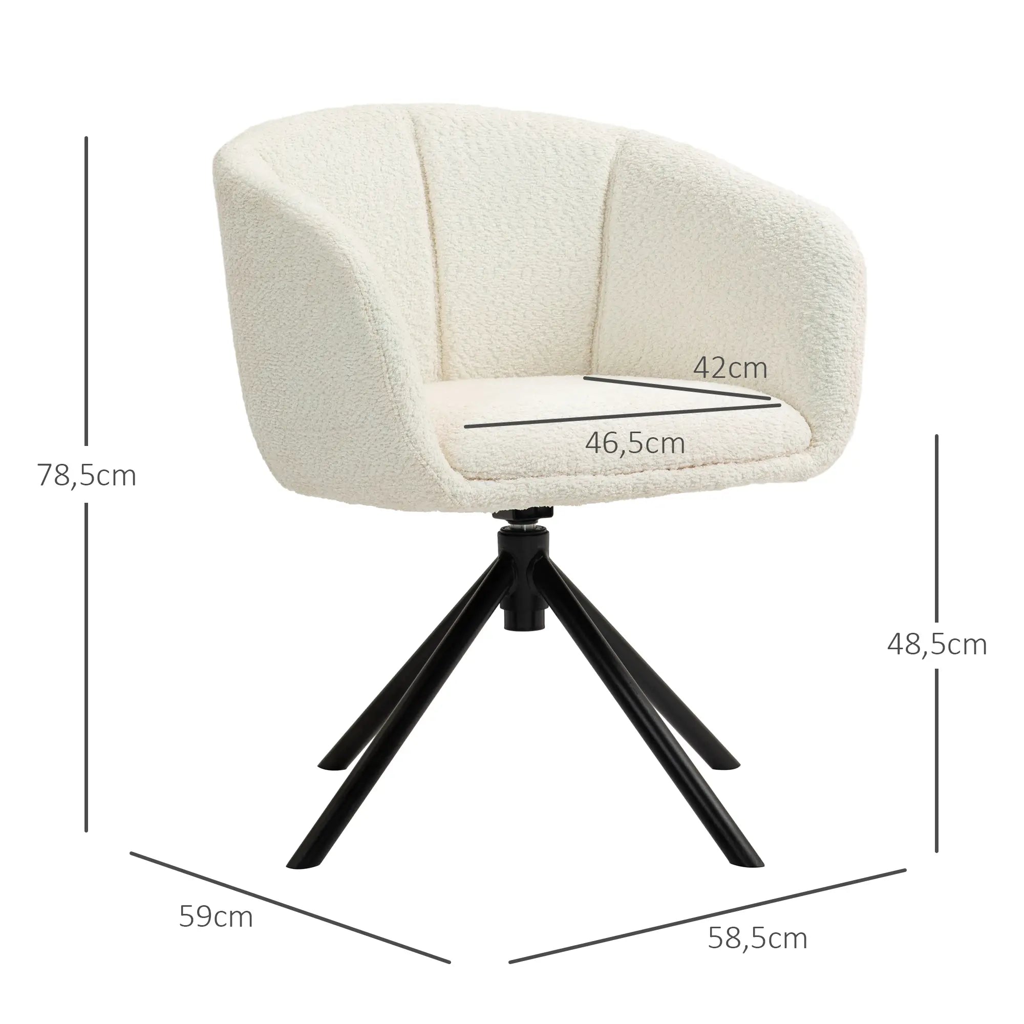 HOMCOM Sessel, Polsterstuhl mit bequemer Sitzschale, drehbar, kuscheliger Bezug, bis 120 kg, Cremeweiß