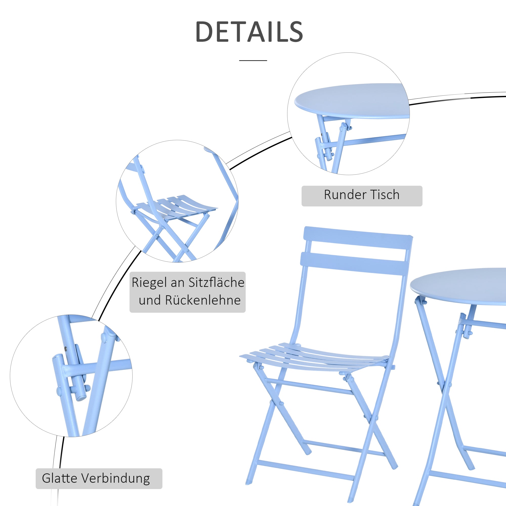 Outsunny Bistroset für 2 Personen Balkonmöbel Set patio Hof Garten Hellblau