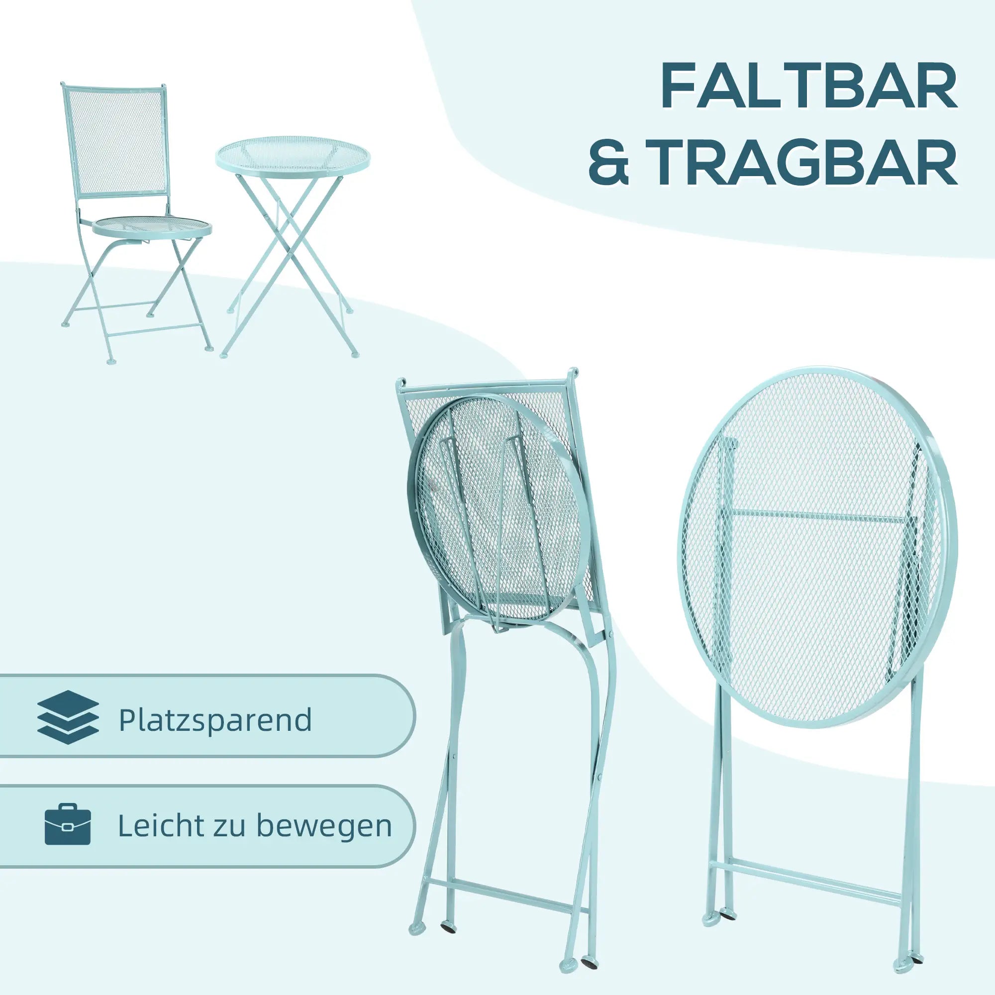 Outsunny Bistroset 2 Personen klappbar Outdoor hellblau