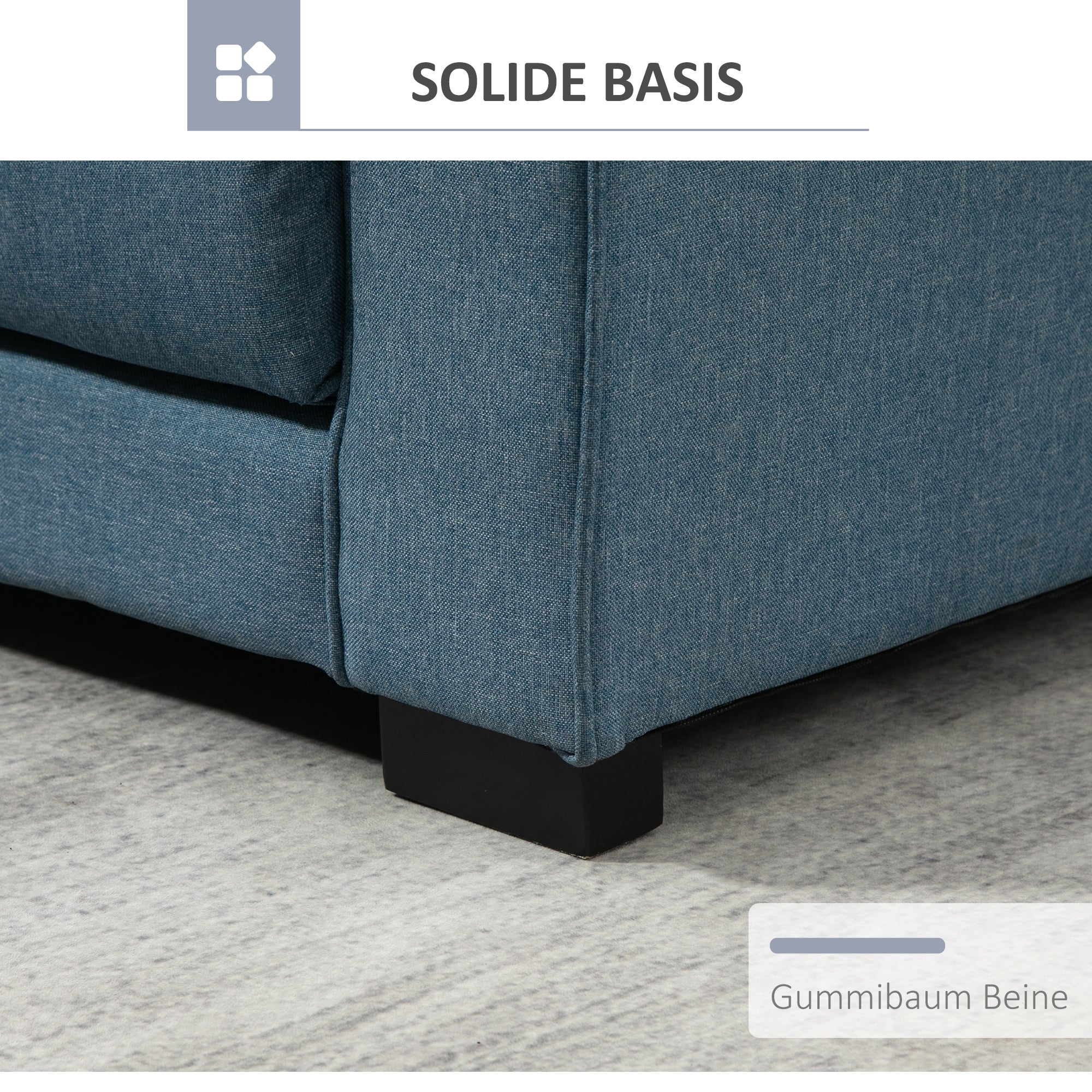HOMCOM Schlafsofa Klappsofa 2-Sitzer Stoffsofa Bettsofa Sofa mit Schlaffunktion Sofagarnitur Leinen-Touch Gummiholz Blau 147,5 x 75 x 85 cm