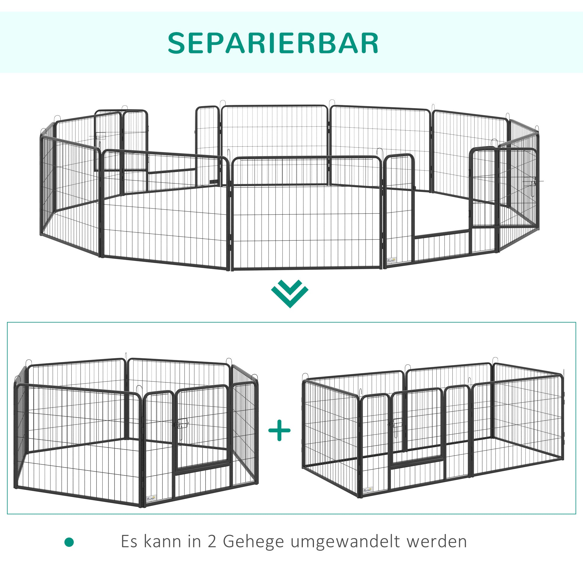 PawHut Haustiergehege, Welpenauslauf, Welpengitter, 12 Paneele, Outdoor u.  Indoor, Schwarz