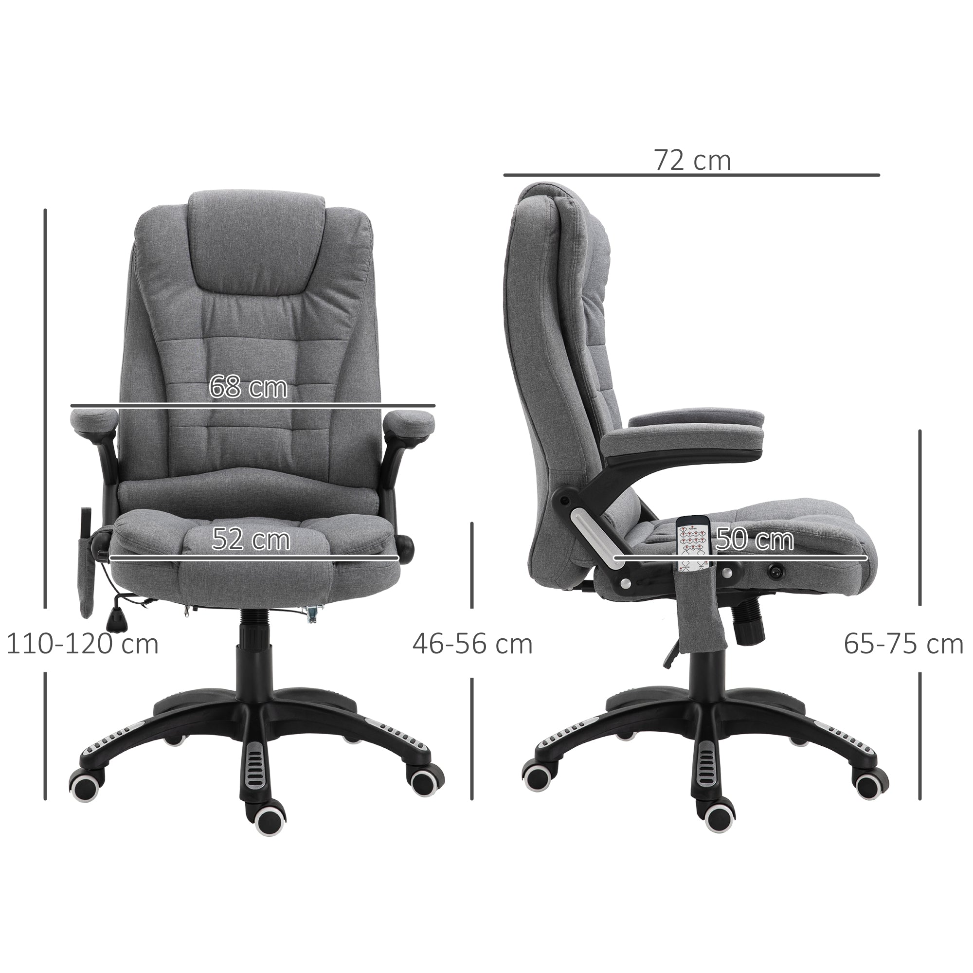 Vinsetto Bürostuhl  Massagesessel mit Wärmefunktion, Ergonomischer Chefsessel, Höhenverstellbarer Drehstuhl, Gamingstuhl mit Massage, Dunkelgrau, 68 x 72 x 110–120 cm