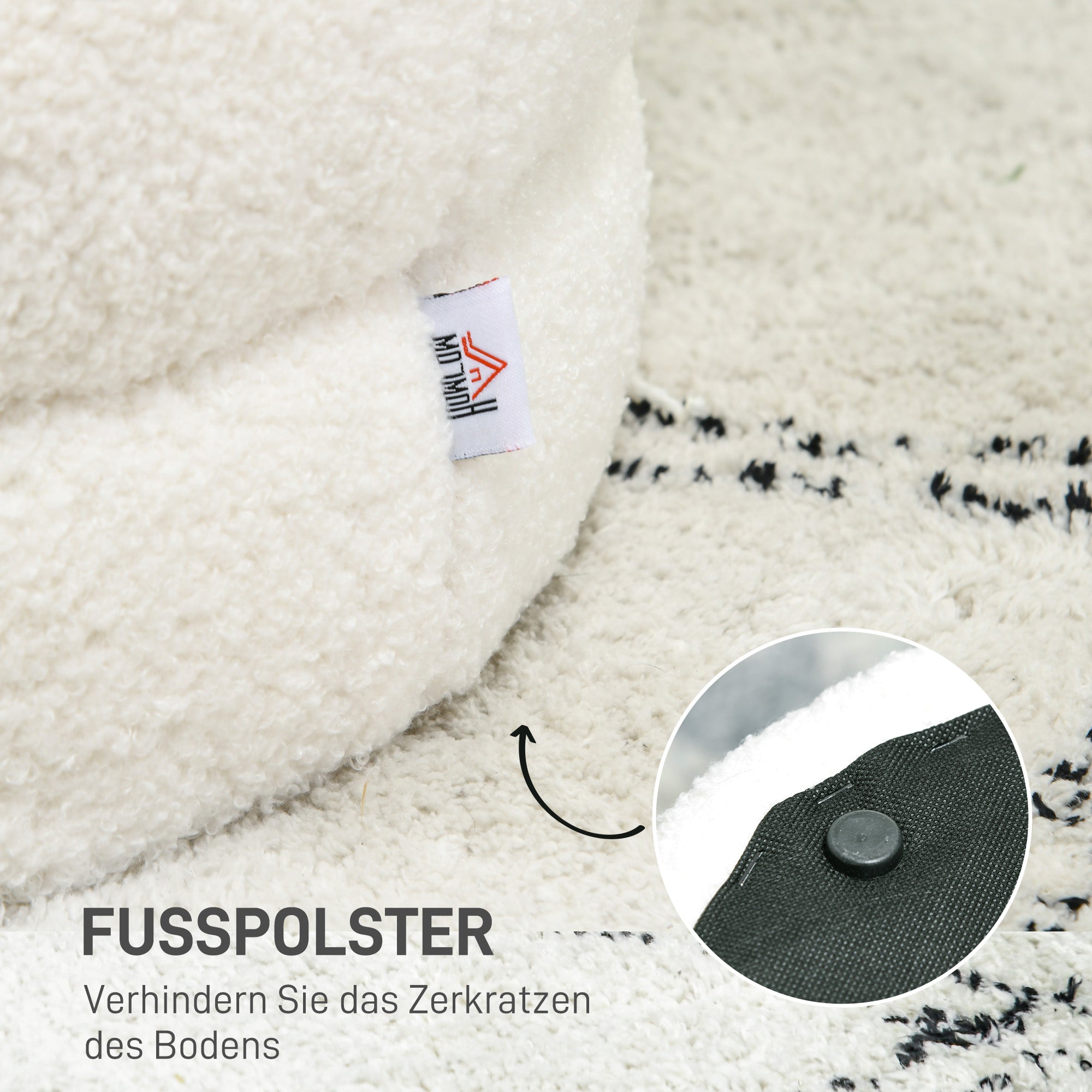 HOMCOM Hocker, rund, Teddyfleece, bis 120kg, Φ40x45H cm, Cremeweiß