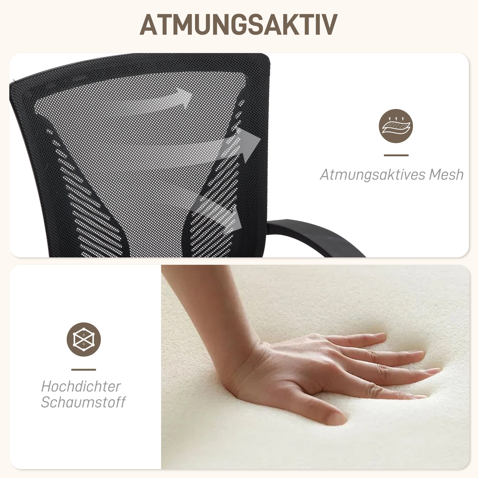 HOMCOM Bürostuhl mit Mesh-Rückenlehne, höhenverstellbar, bis 120 kg, Schwarz