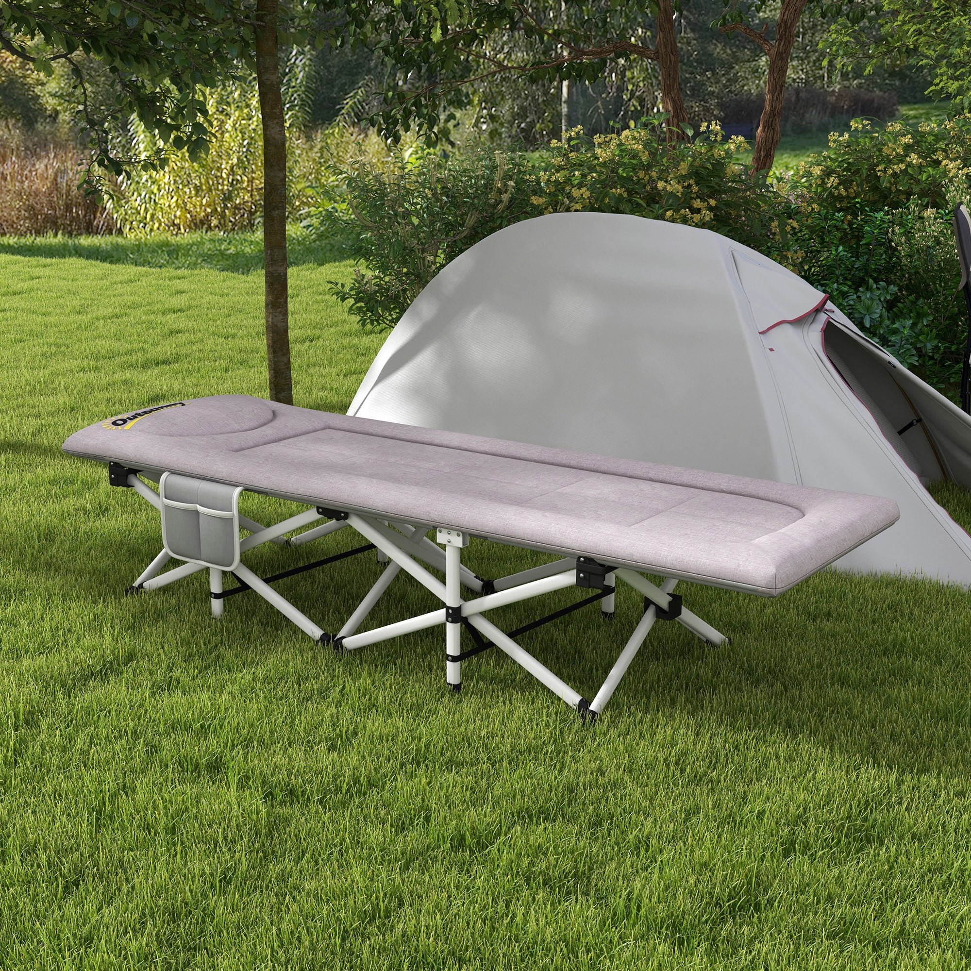 Outsunny Feldbett, Campingbett, klappbar, weich, bis 200 kg, rostfreies Metallgestell, 200x65x42cm, Grau