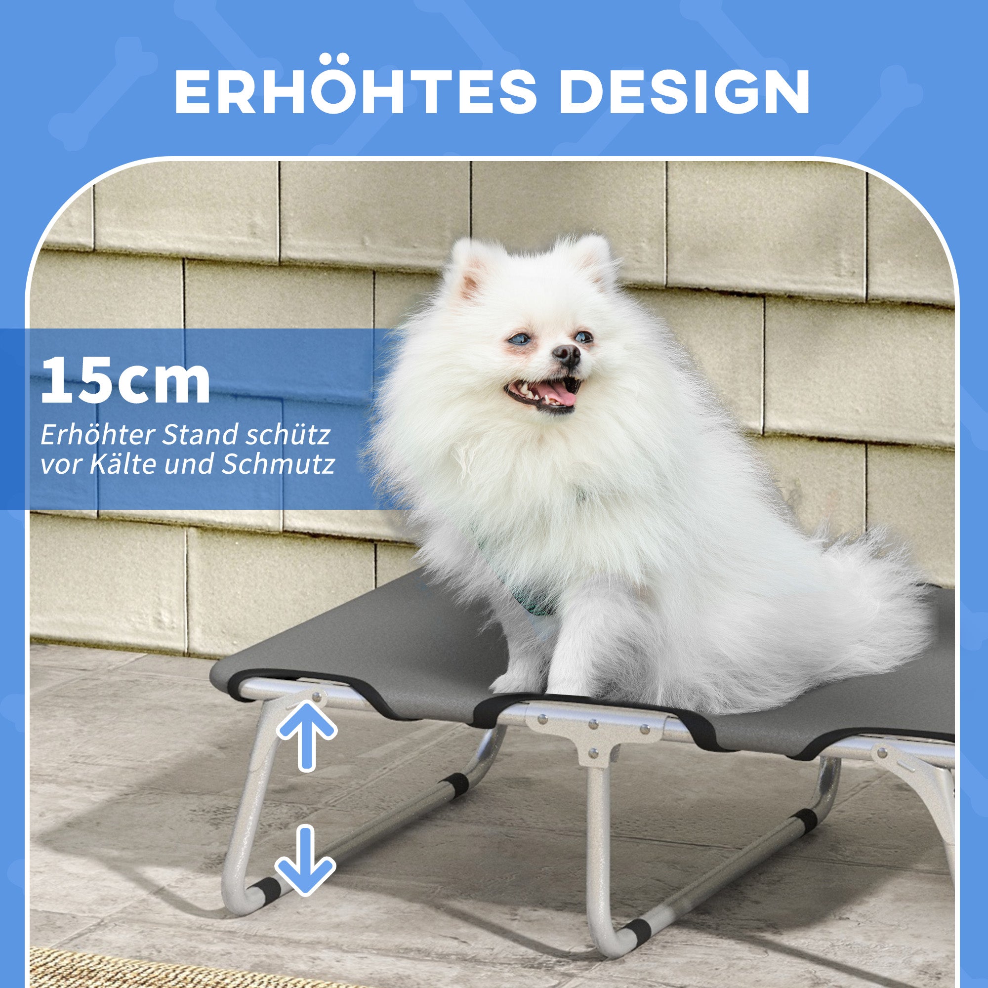 PawHut Hundebett, klappbar, robust & komfortabel, bis 10kg, 71x58x20cm, Grau
